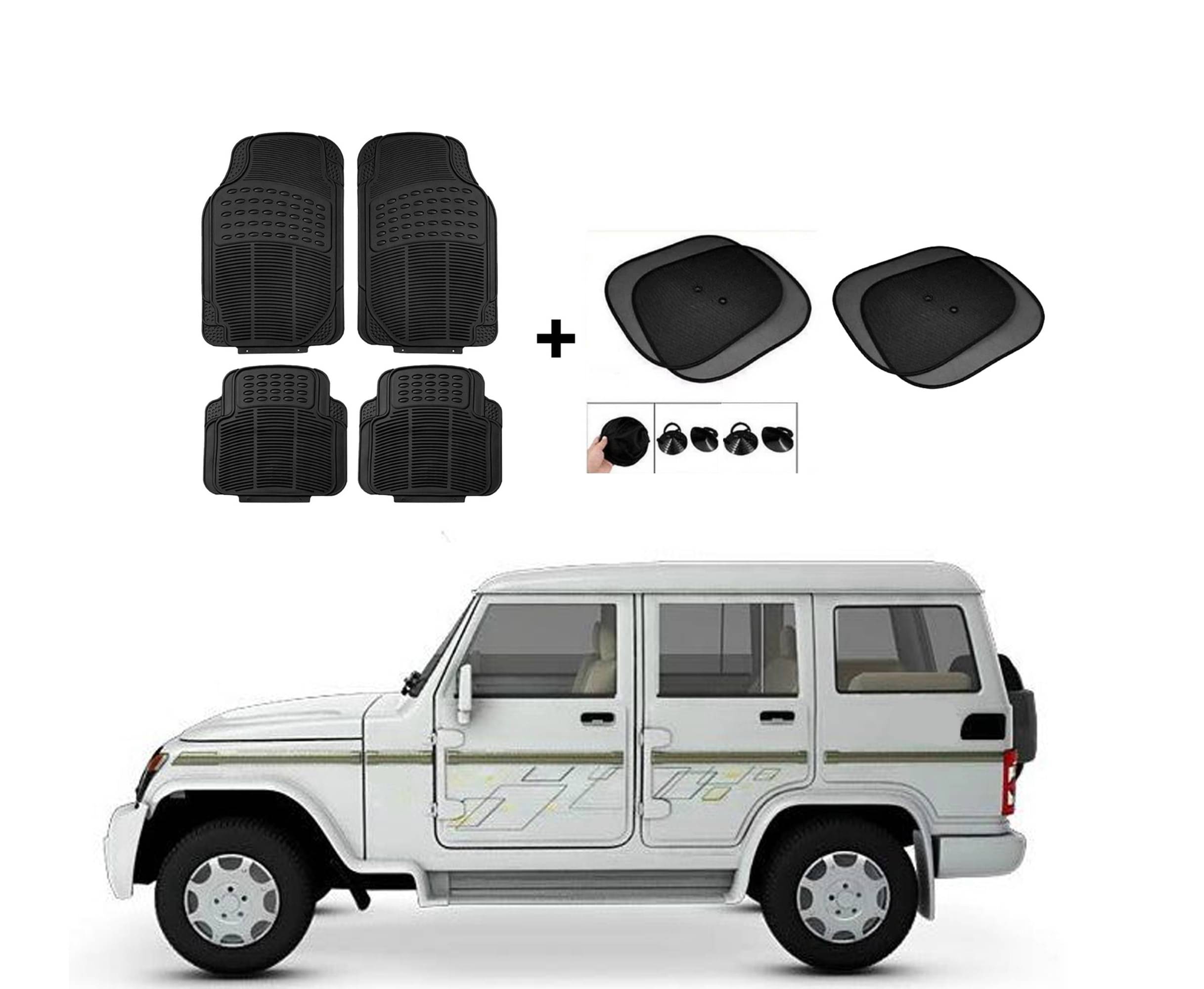     			ARLOOK Car Rubber Foot Mat (Set Of 4) + Sunshades (Set Of 4) For Mahindra Baleno  (All Models)