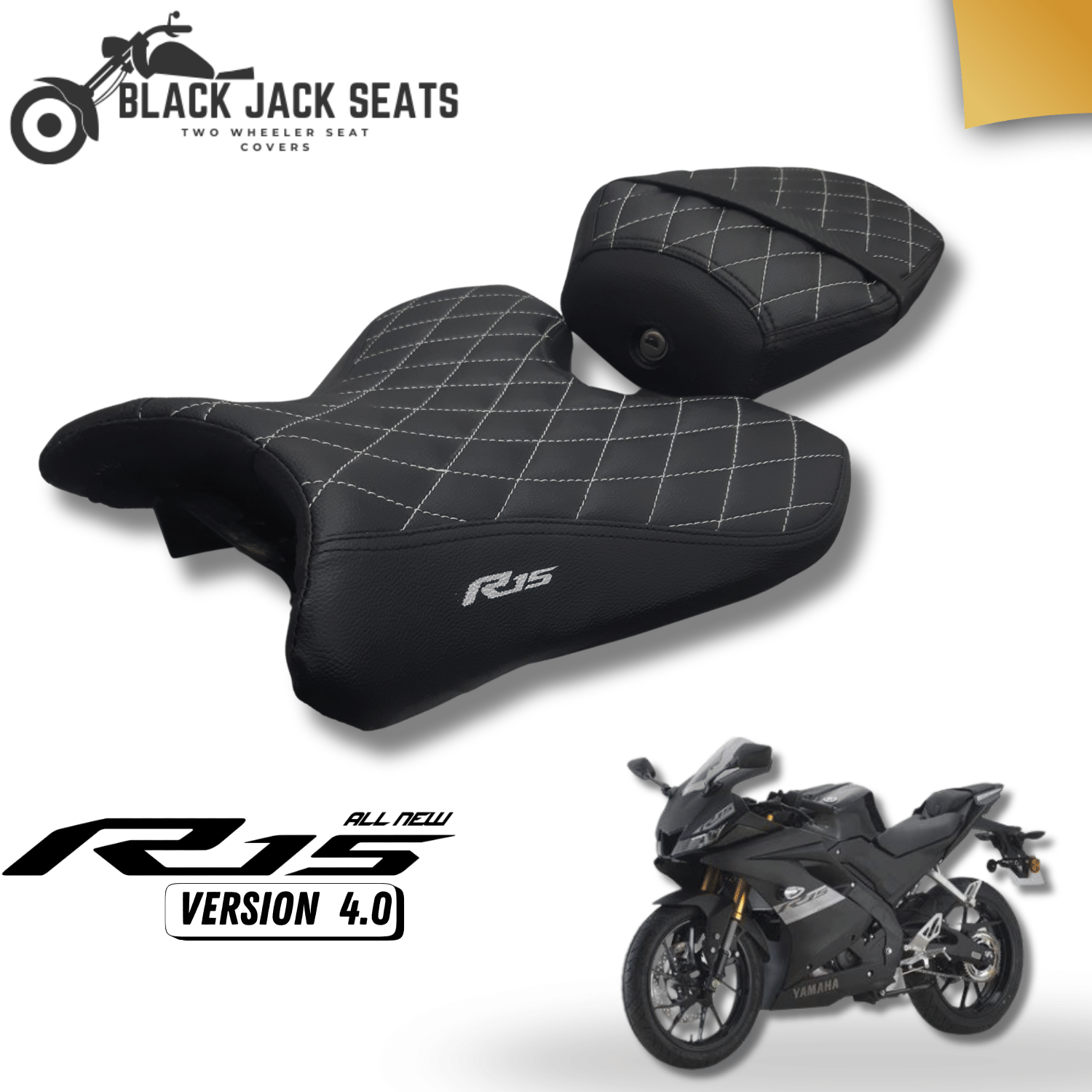     			Black Jack Seats Premium Diamond Cut Seat Cover with High-Density Foam for R15 Version 4 / M | Comfort & Style