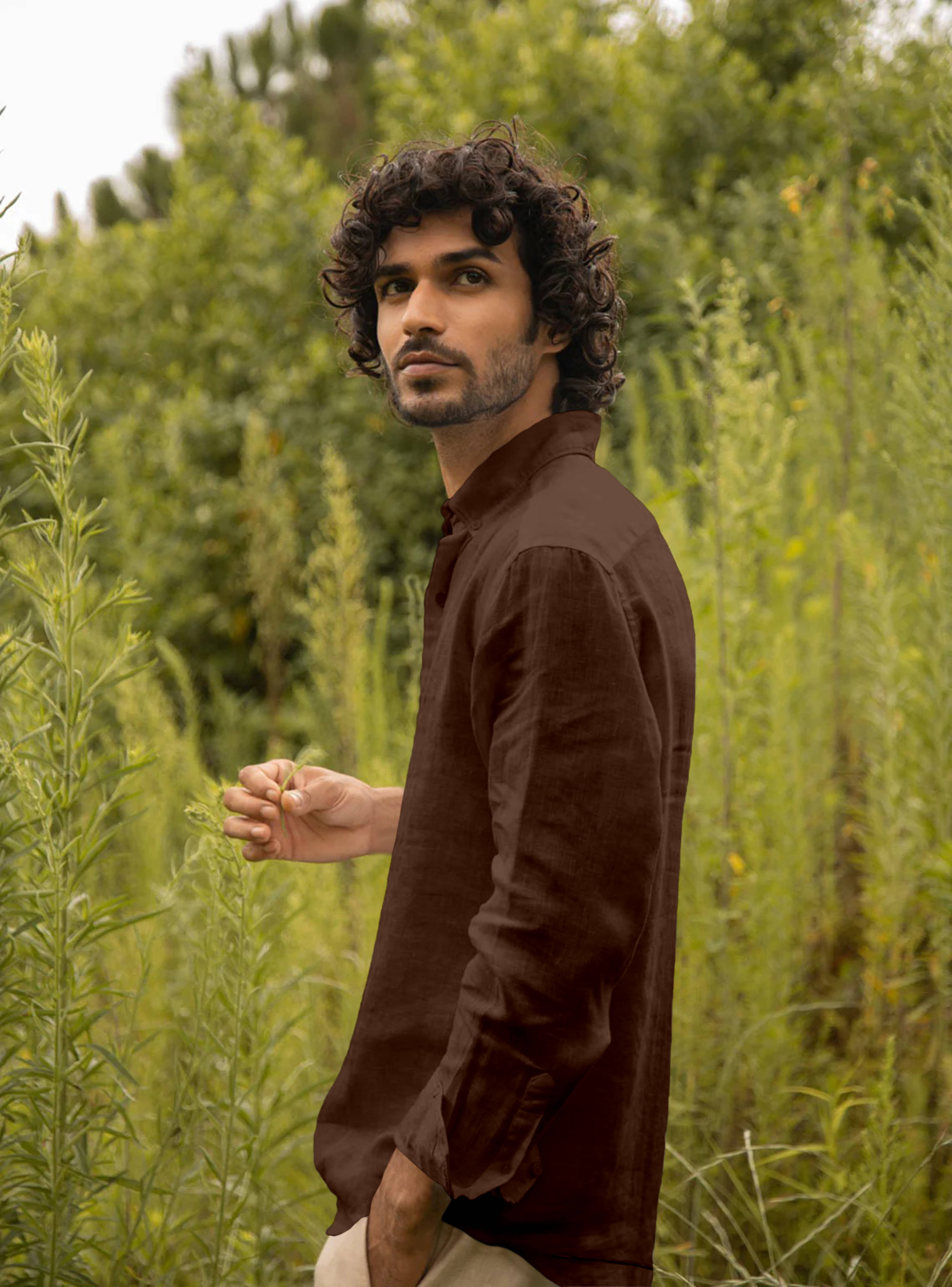     			Bombay Begum Linen Regular Fit Solids Full Sleeves Men's Casual Shirt - Brown ( Pack of 1 )