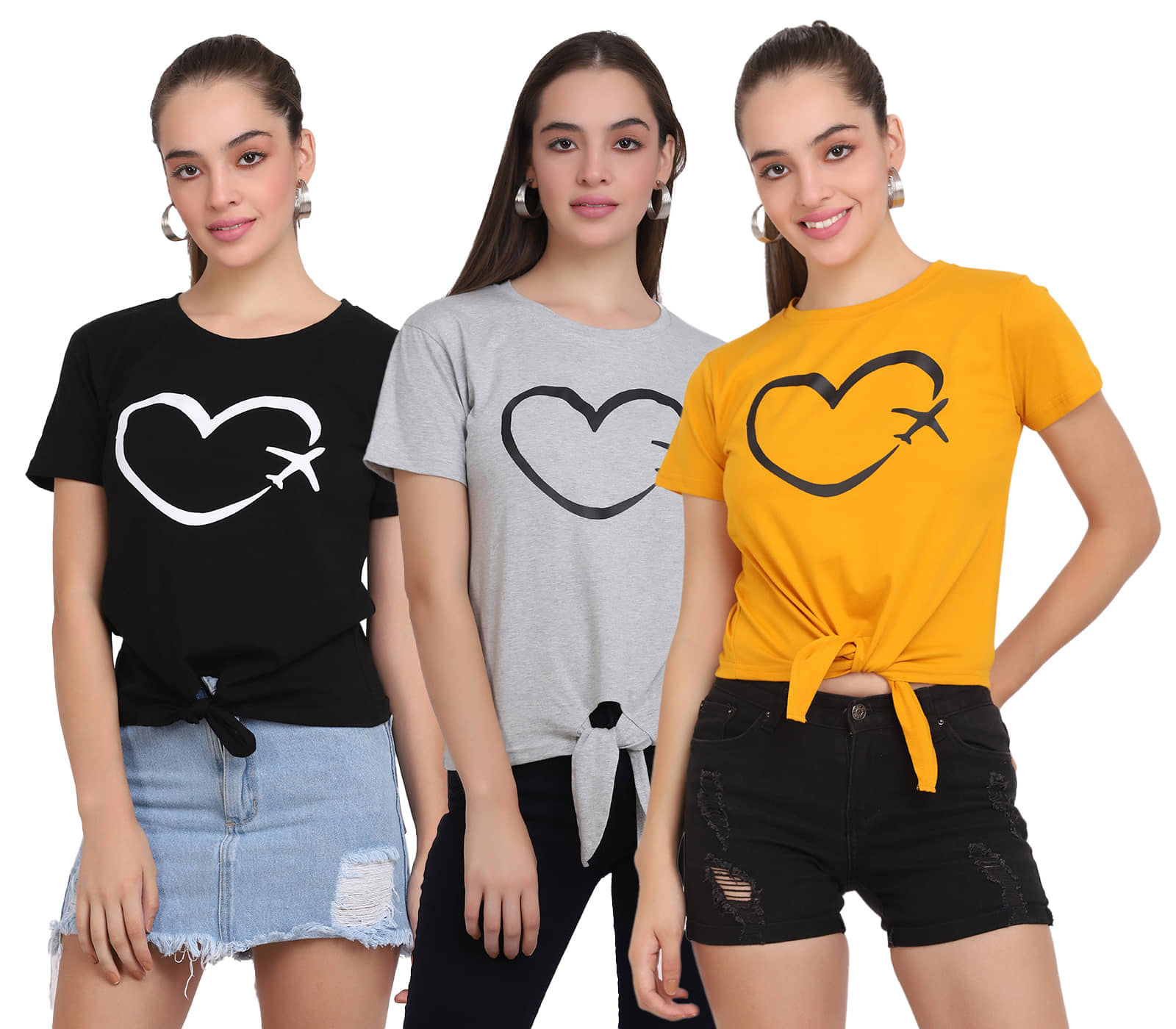 CLOTHINA Women Cotton Blend Solid Regular Fit Round Neck T-Shirt ( Multicolor )