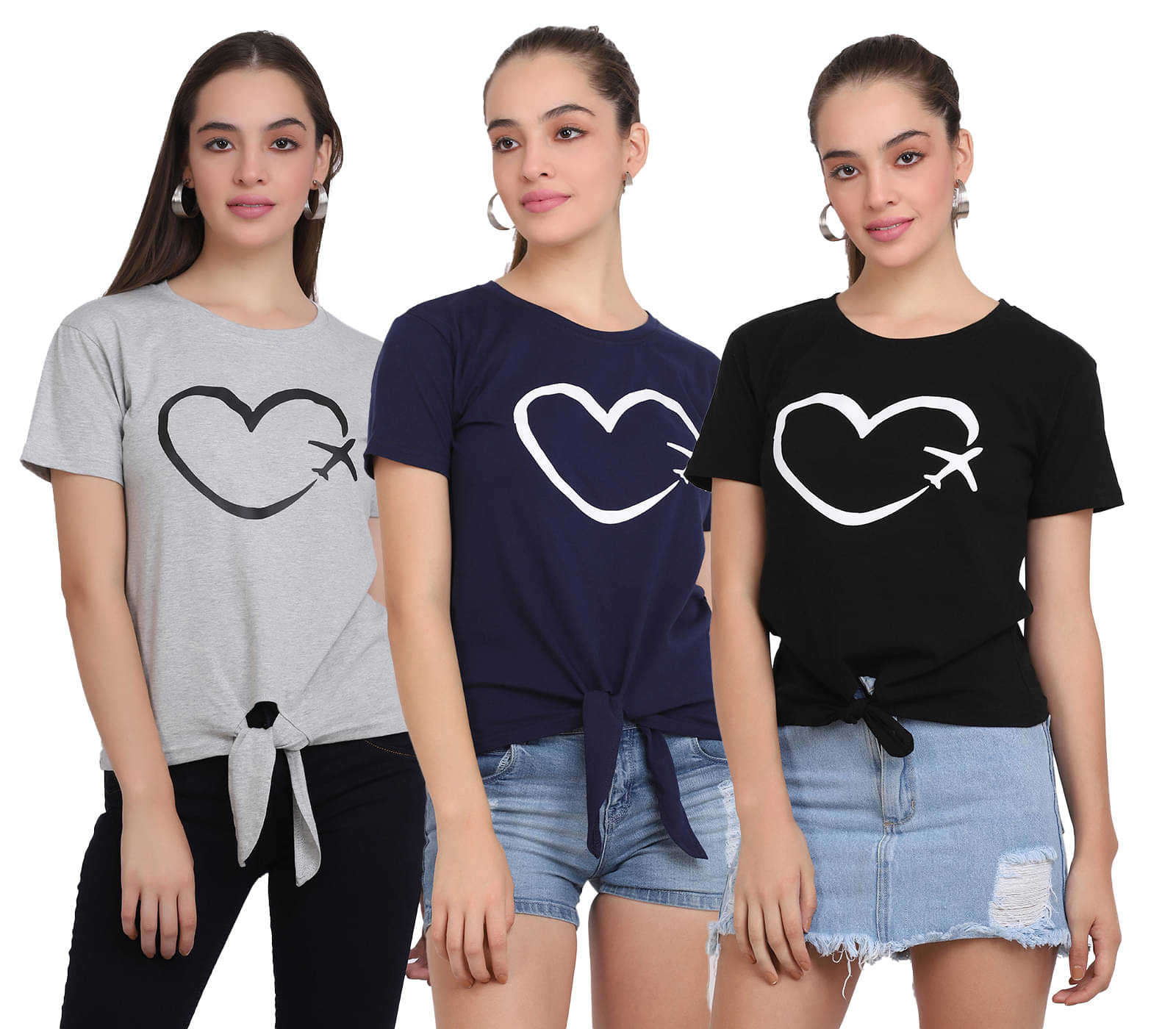     			CLOTHINA Women Cotton Blend Solid Regular Fit Round Neck T-Shirt ( Multicolor )