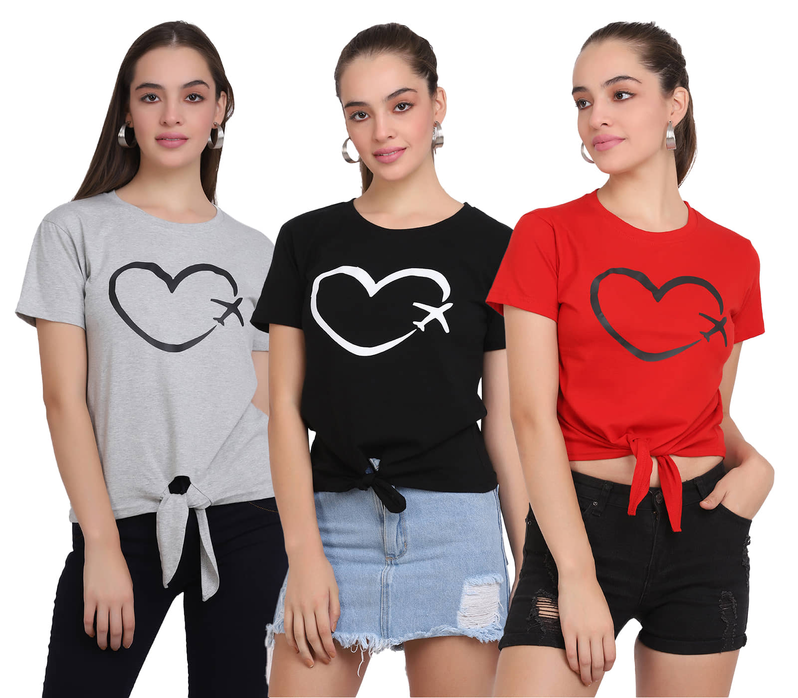 CLOTHINA Women Cotton Blend Solid Regular Fit Round Neck T-Shirt ( Multicolor )