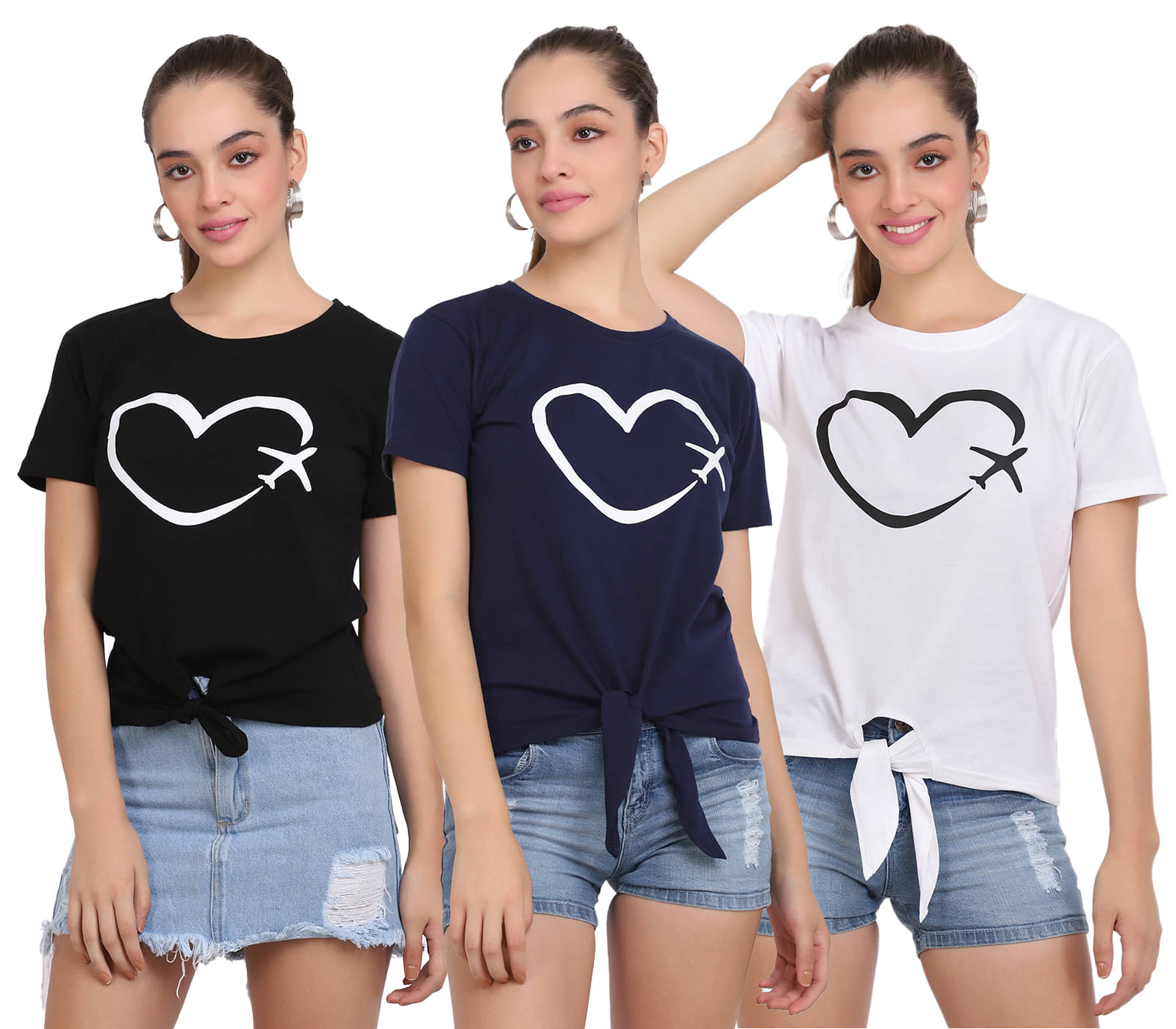 CLOTHINA Pack of 3 Cotton Blend Women's T-Shirt ( Multicolor ) CLOTHINA Pack of 3 Cotton Blend Women's T-Shirt ( Multicolor )