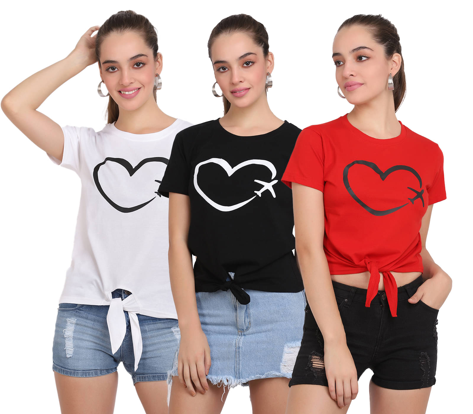     			CLOTHINA Women Cotton Blend Solid Regular Fit Round Neck T-Shirt ( Multicolor )