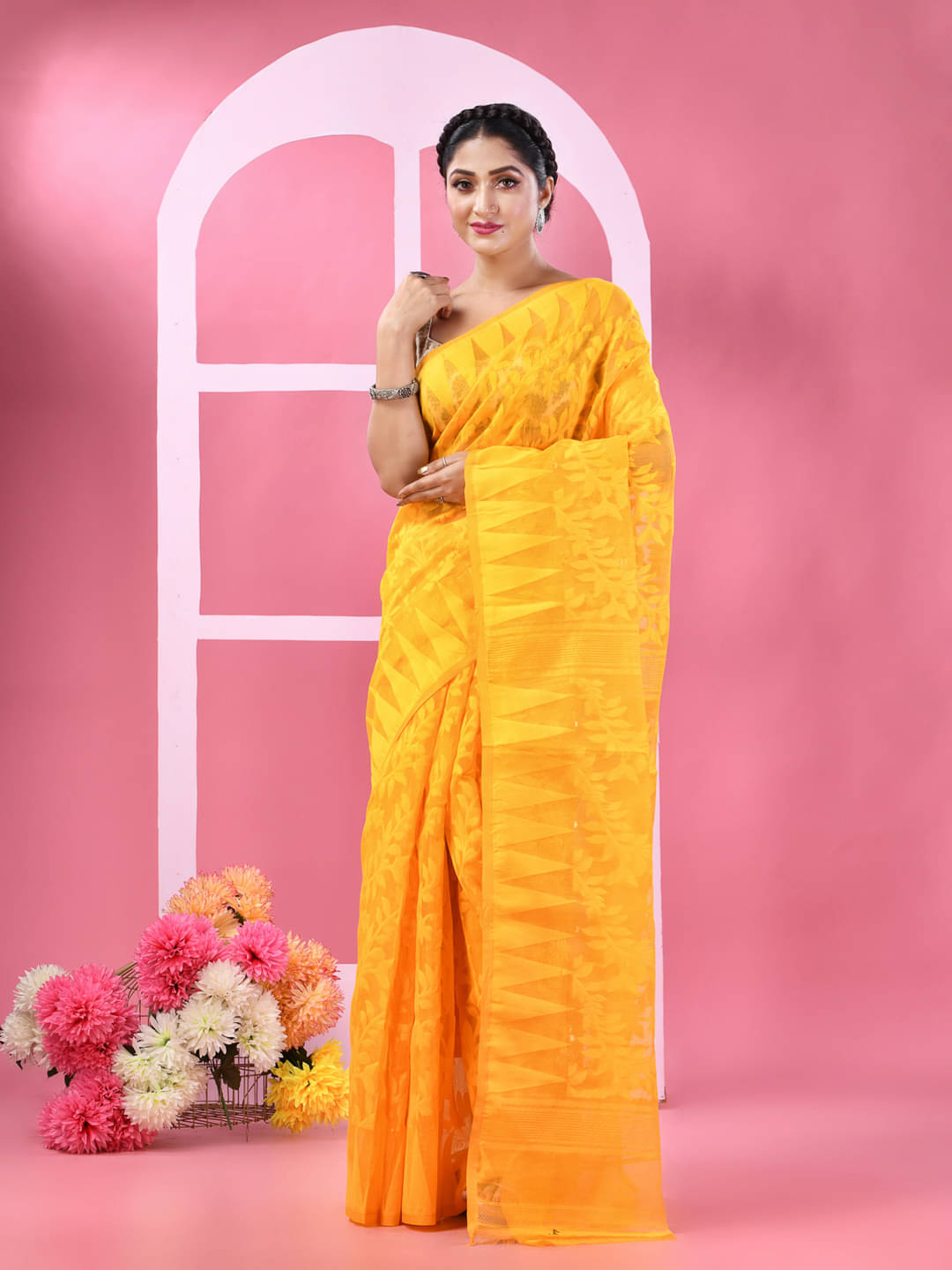     			Desh Bidesh Cotton Self Design Saree Without Blouse Piece ( Yellow )