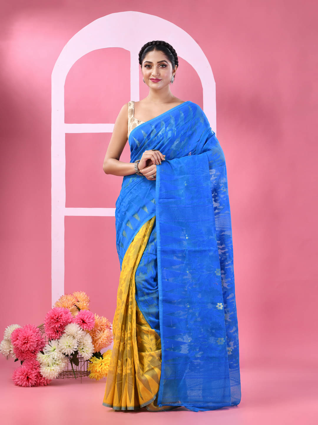    			Desh Bidesh Cotton Self Design Saree Without Blouse Piece ( SkyBlue )