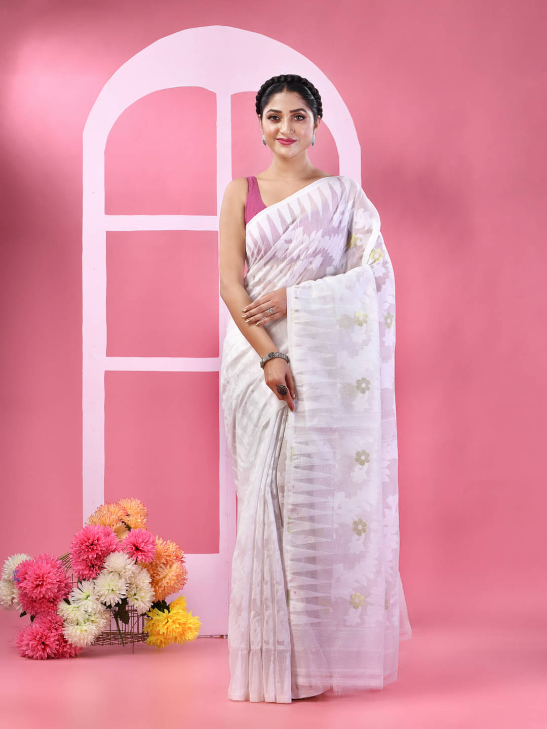 Desh Bidesh Cotton Self Design Saree Without Blouse Piece ( White ) Desh Bidesh Cotton Self Design Saree Without Blouse Piece ( White )