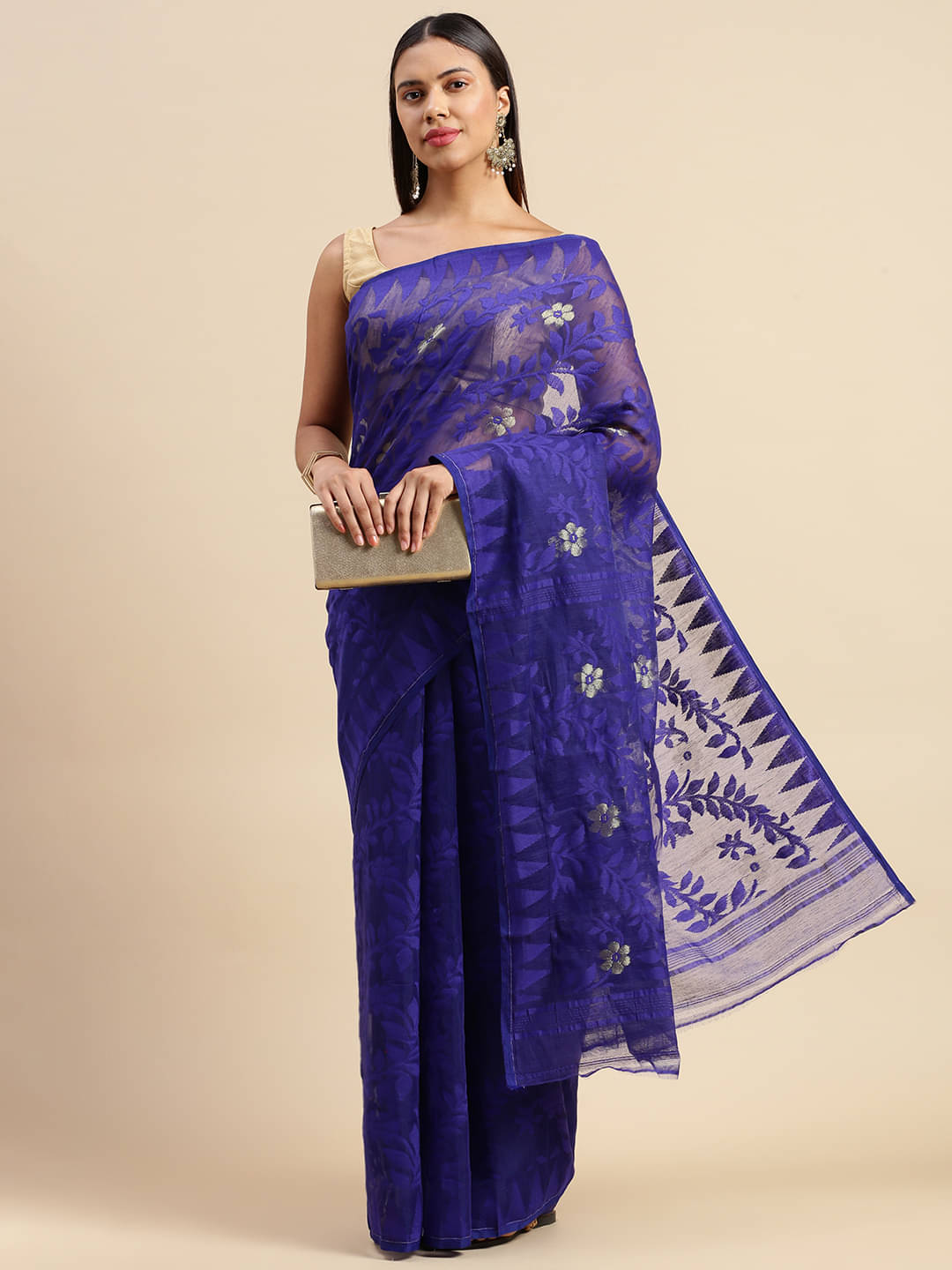     			Desh Bidesh Cotton Self Design Saree Without Blouse Piece ( Blue )