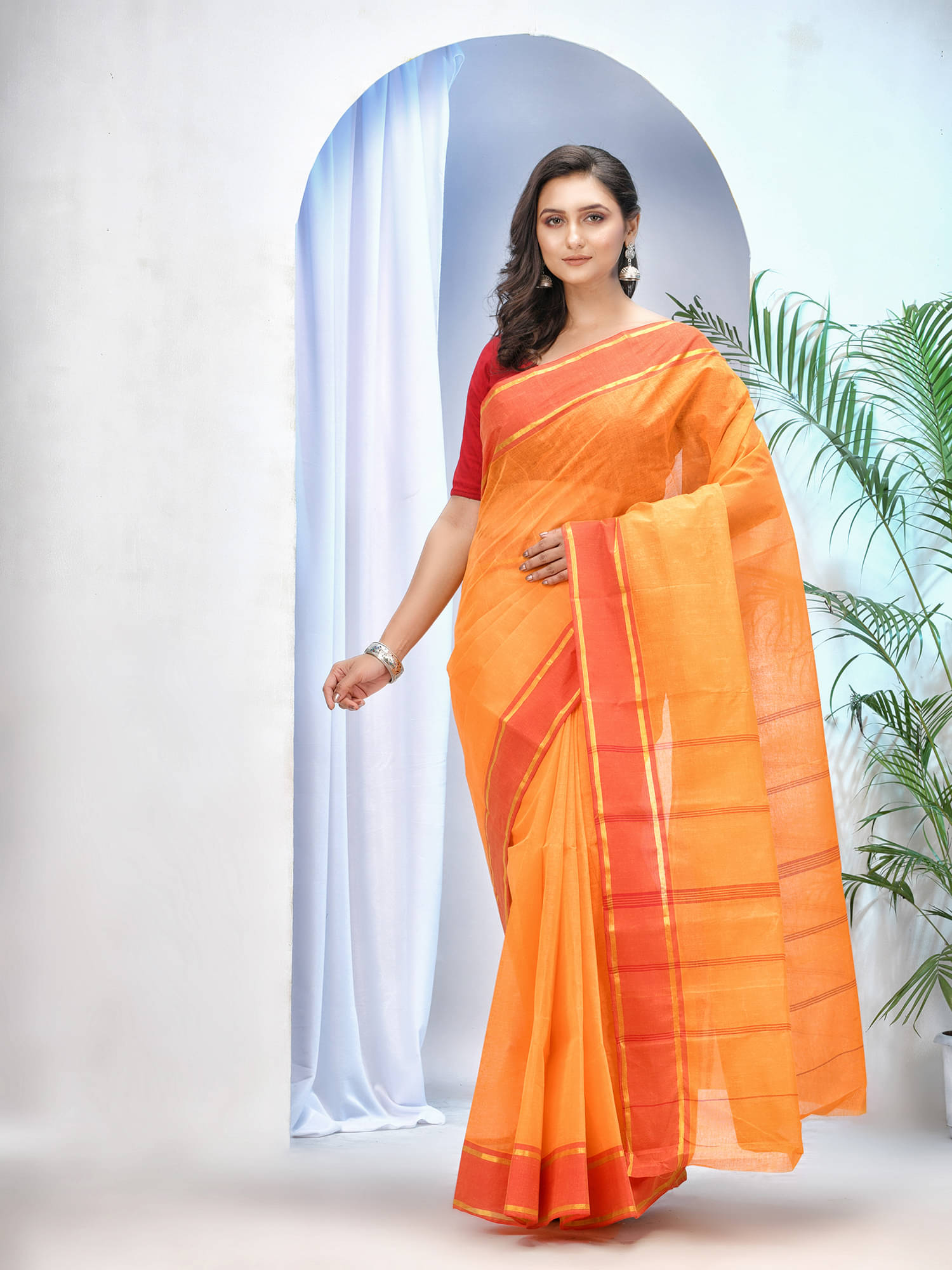 Desh Bidesh Cotton Striped Saree Without Blouse Piece ( Yellow ) Desh Bidesh Cotton Striped Saree Without Blouse Piece ( Yellow )