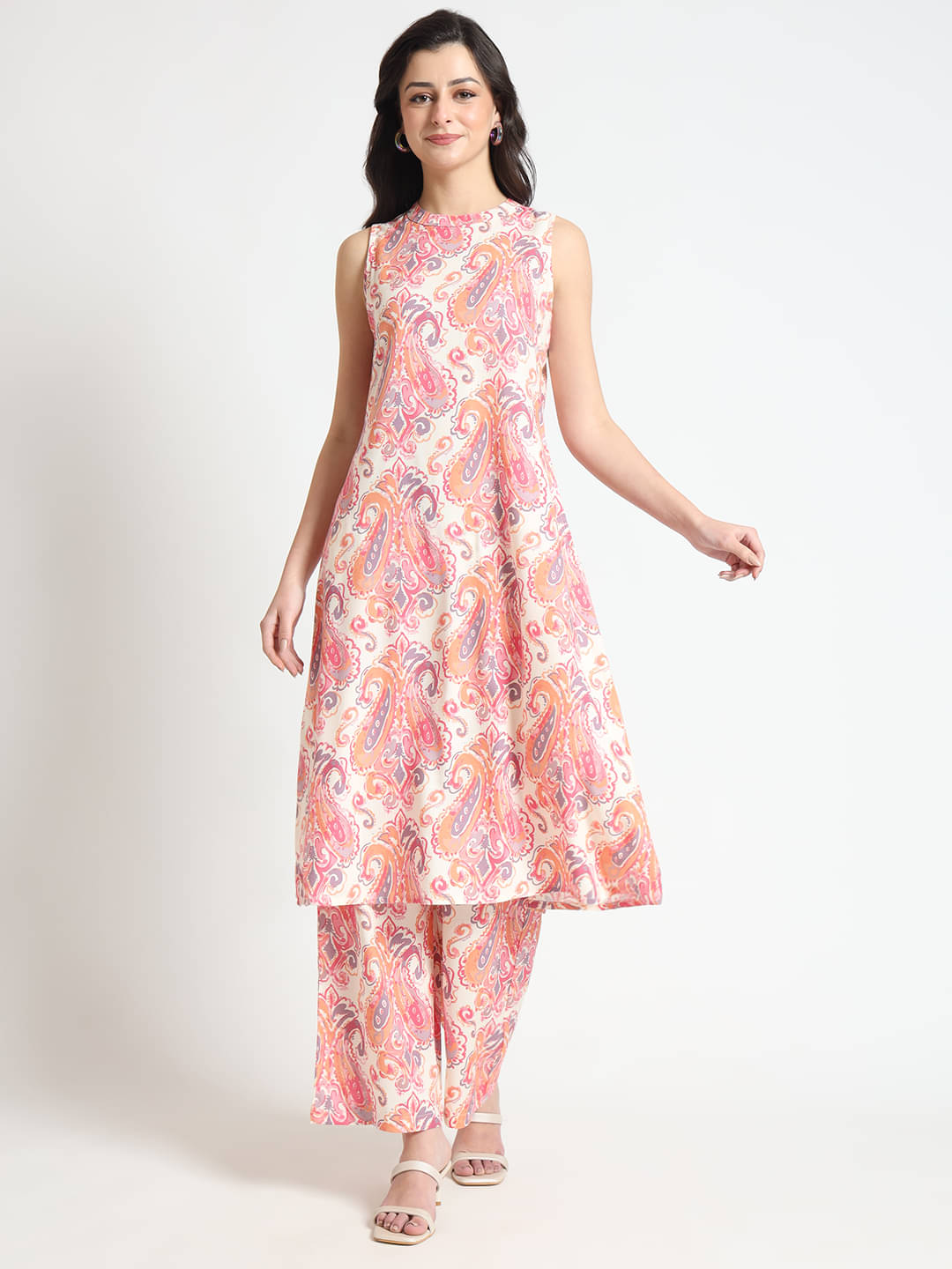Divena Rayon Printed Kurti With Palazzo Women's Stitched Salwar Suit - Cream ( Pack of 1 ) Divena Rayon Printed Kurti With Palazzo Women's Stitched Salwar Suit - Cream ( Pack of 1 )