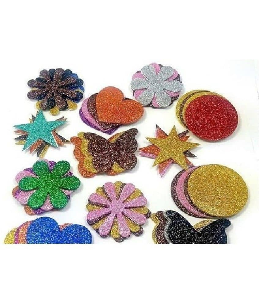 FREEDY Mixed Shaped Glitter Eva Foam Self Adhesive Stickers for Art & Craft, Card Making, Scrapbooking, Paper Decoration, School Crafts for Kids(Set of 60 Pieces)-A