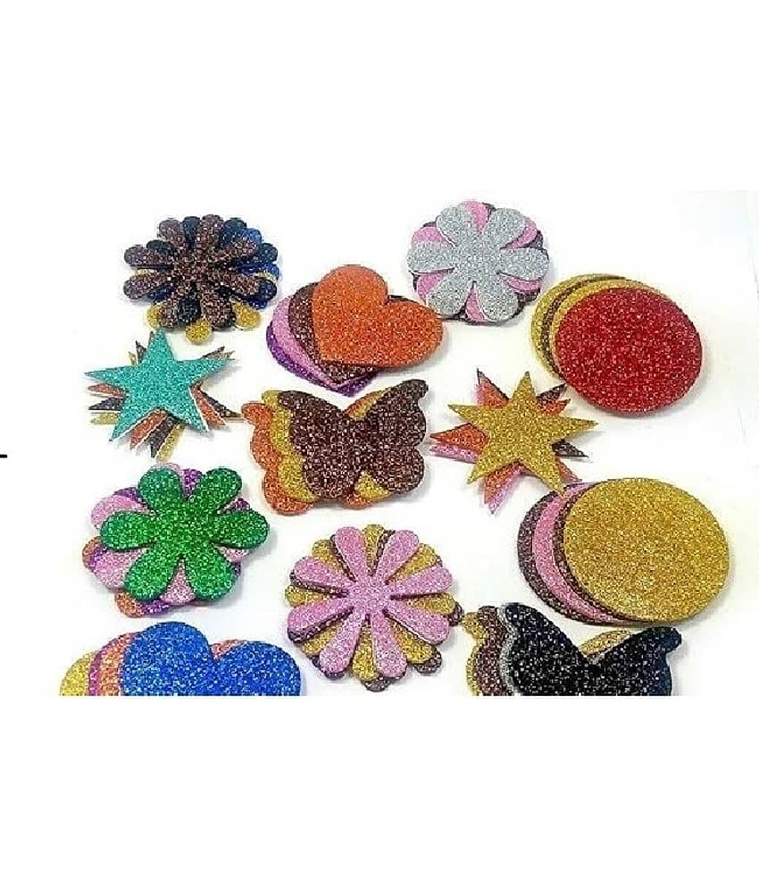 FREEDY Mixed Shaped Glitter Eva Foam Self Adhesive Stickers for Art & Craft, Card Making, Scrapbooking, Paper Decoration, School Crafts for Kids(Set of 60 Pieces)-A - Stationery | Buy online on ZillyBuy
