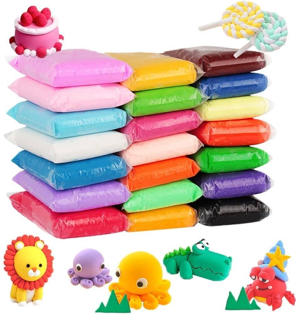 Freedy (Pack of 12) Air Dry Clay, Colorful Children Soft Clay, Creative Art Crafts, Gifts for Kids-Multi Color. Non-Toxic Modeling Magic Fluffy Foam Bouncing Clay Putty Kit for Kids with Tools