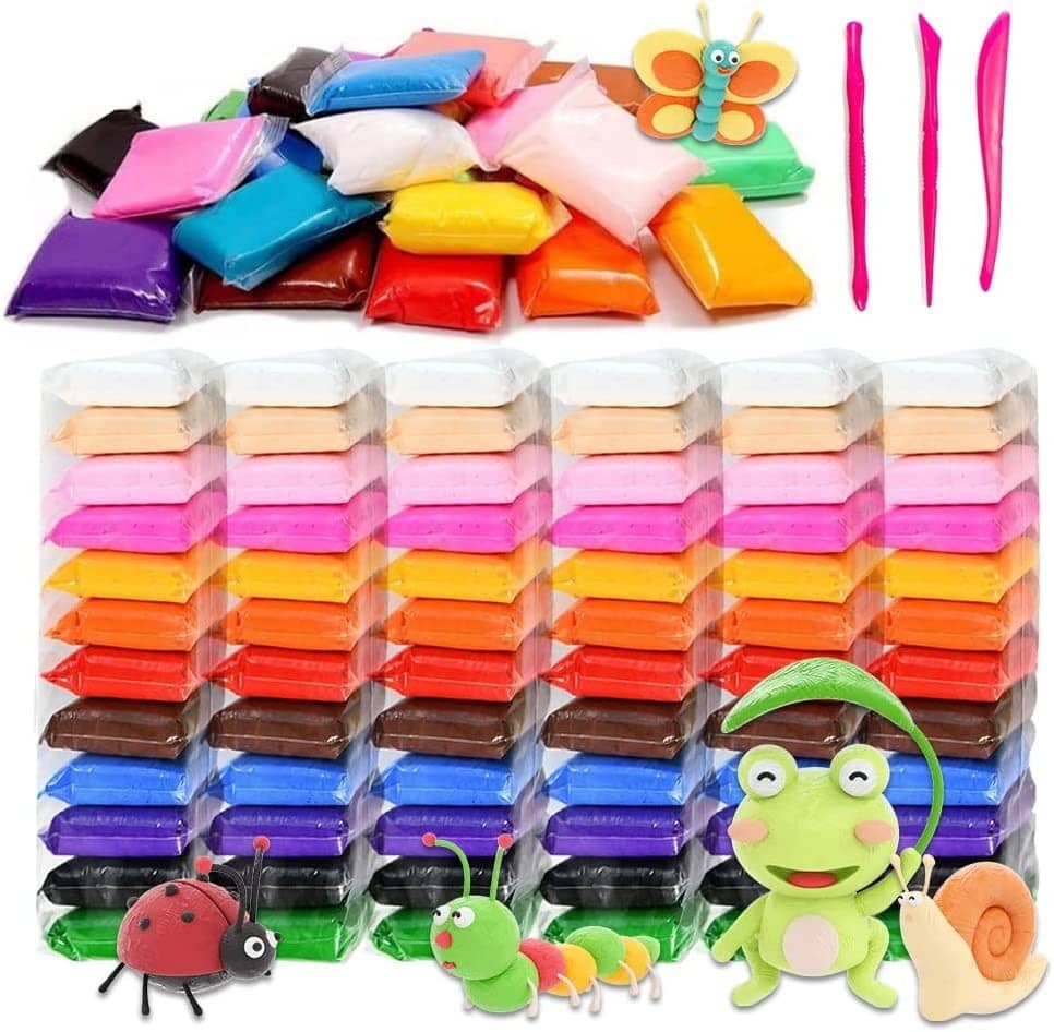Freedy (Pack of 12)  Dry Clay, Colorful Children Soft Clay, Creative Art Crafts, Gifts for Kids-Multi Color. Non-Toxic Modeling Magic Fluffy Foam Bouncing Clay Putty Kit for Kids with Tools