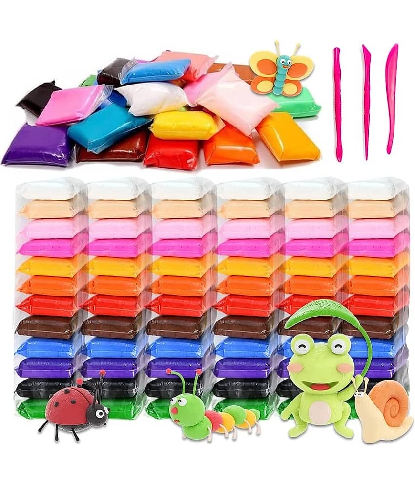 Freedy (Pack of 12) Dry Clay, Colorful Children Soft Clay, Creative Art Crafts, Gifts for Kids-Multi Color. Non-Toxic Modeling Magic Fluffy Foam Bouncing Clay Putty Kit for Kids with Tools - Stationery | Buy online on ZillyBuy