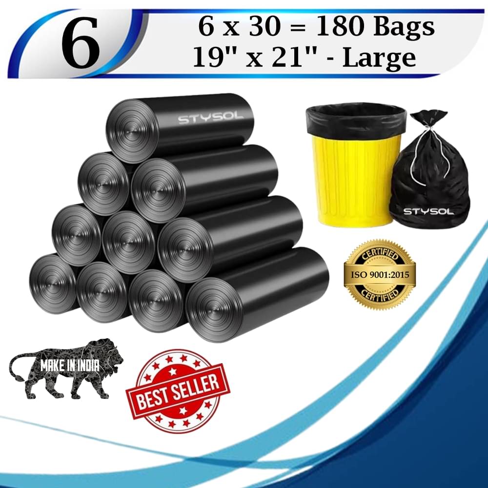     			Garbage Bags 19 X 21 inch Medium Size | Dustbin Bags| Black Colour 180 bags (6 Roll)