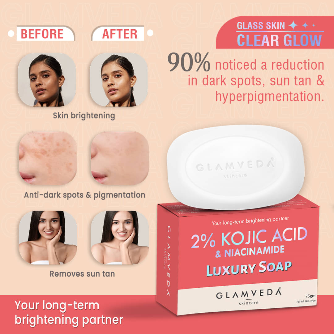     			Glamveda 2% Kojic Acid Skin Lightening Soap with Niacinamide 75 gm (Pack of 1)