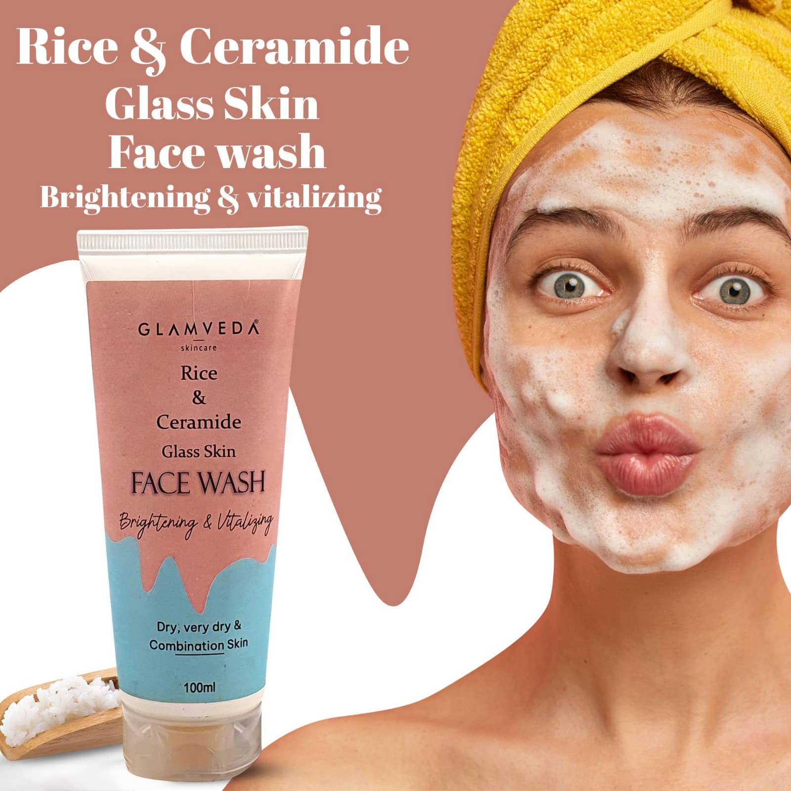 Glamveda Rice & Ceramide Korean Glass Skin Face Wash For Women 100ml (Pack of 1)