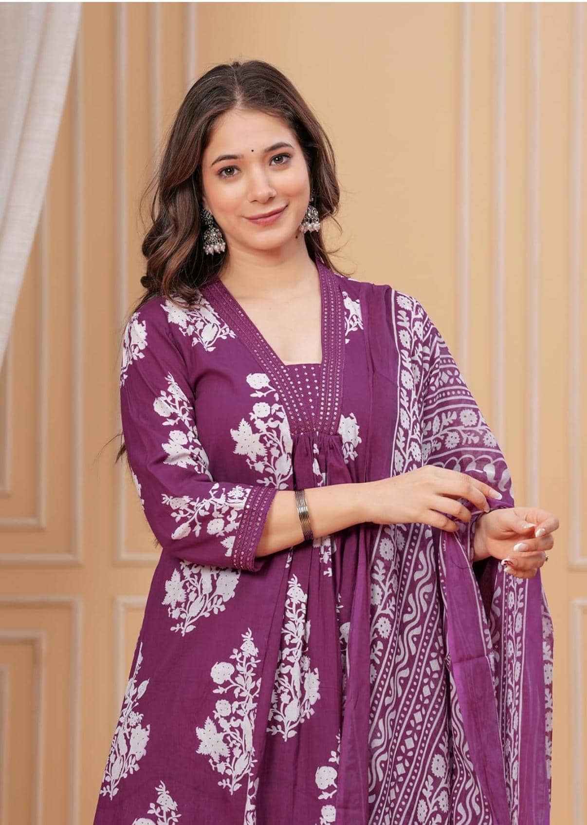 HF WARD Cotton Printed Kurti With Pants Women's Stitched Salwar Suit - Wine ( Pack of 1 )