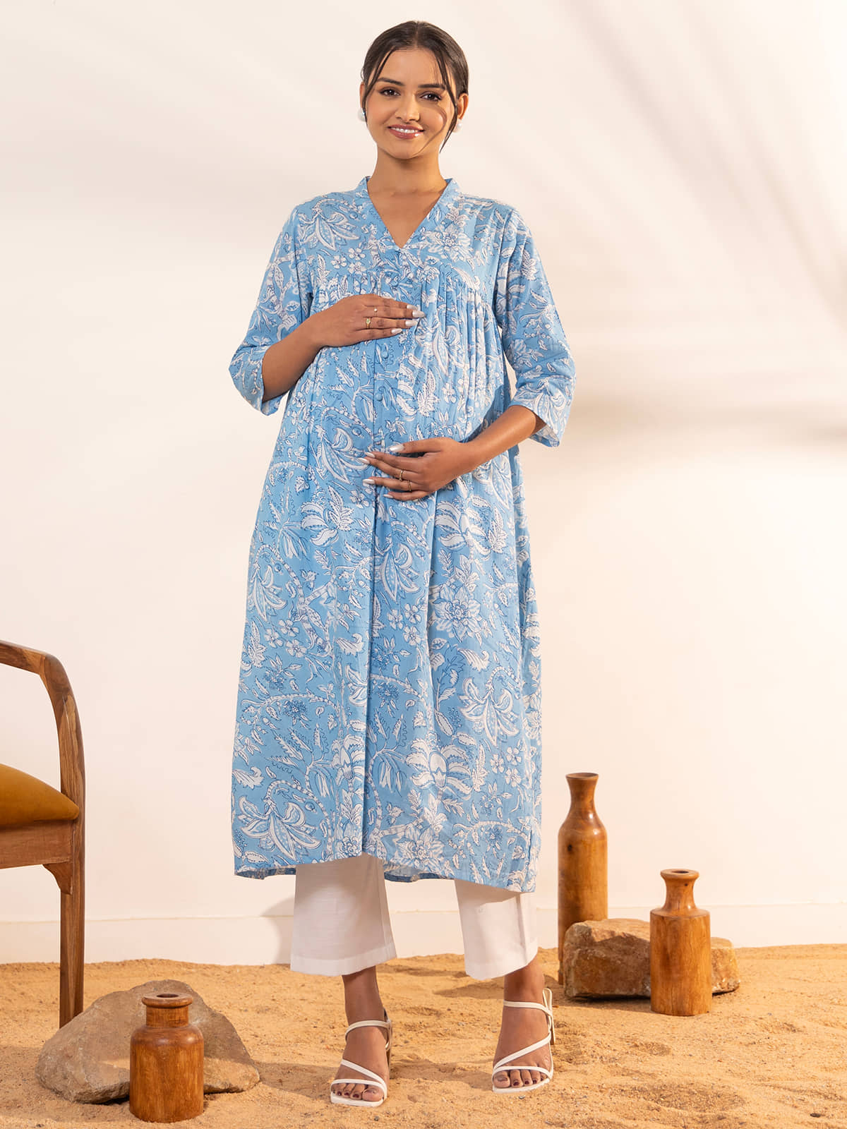 Janasya Blue Cotton Maternity Kurta Single - Kurtis, Tunics | Buy online on ZillyBuy