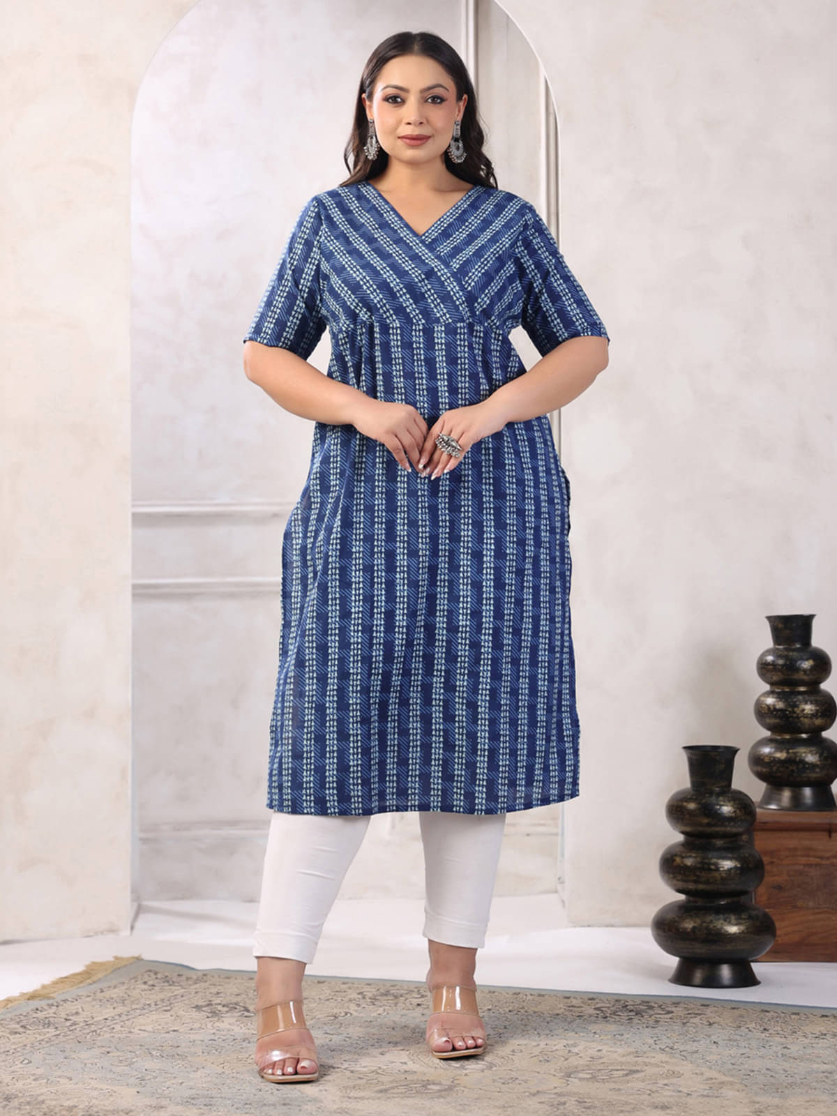     			Janasya Pack of 1 Cotton Printed Straight Women's Kurti - ( Indigo )