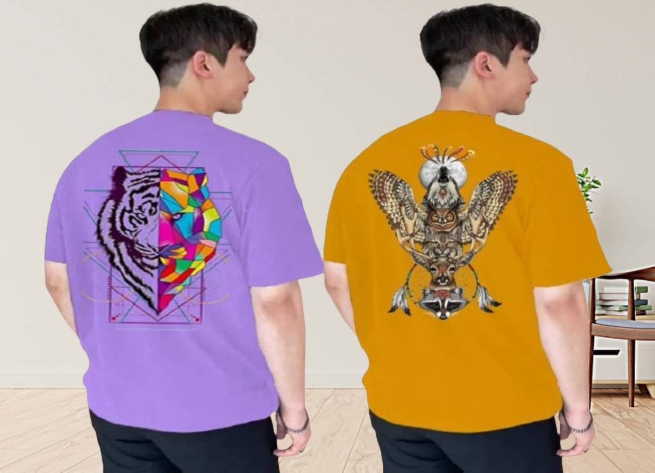     			Kintu Parantu Polyester Regular Fit Printed Half Sleeves Men's Round T-Shirt - Multicolor1 ( Pack of 2 )