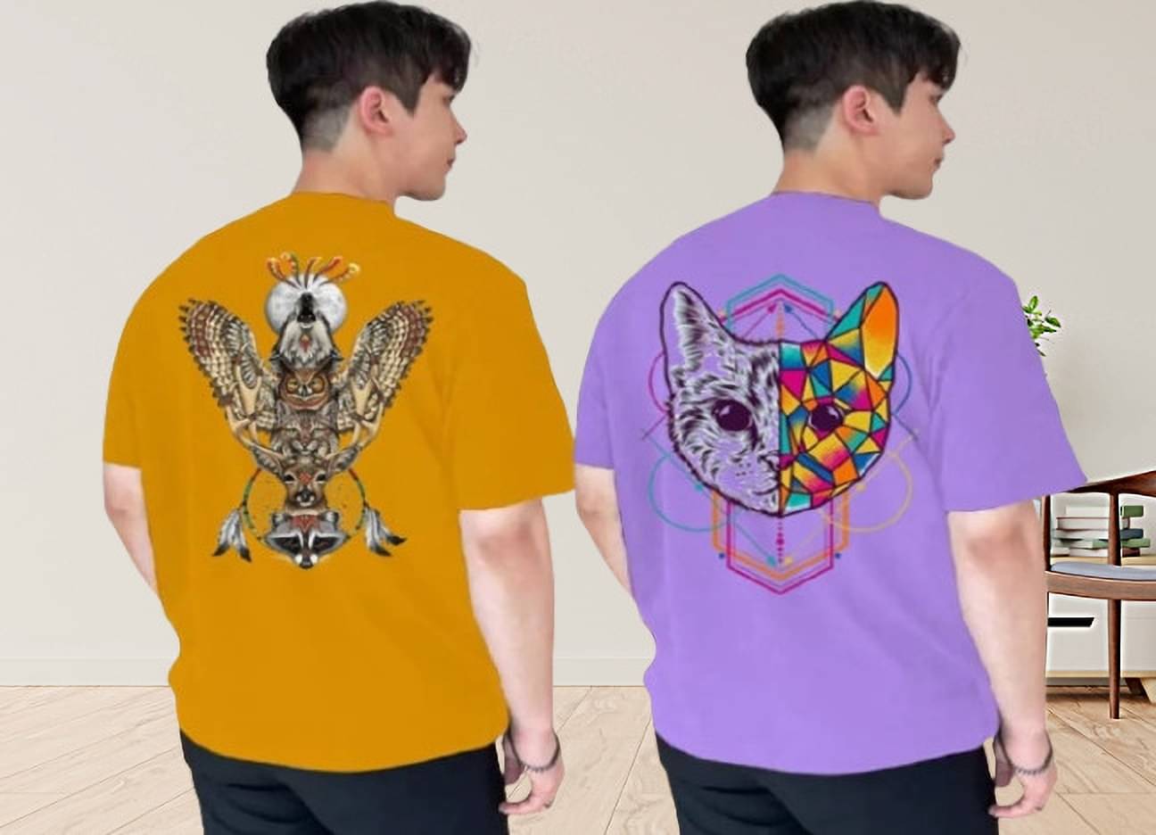     			Kintu Parantu Polyester Regular Fit Printed Half Sleeves Men's Round T-Shirt - Multicolor5 ( Pack of 2 )