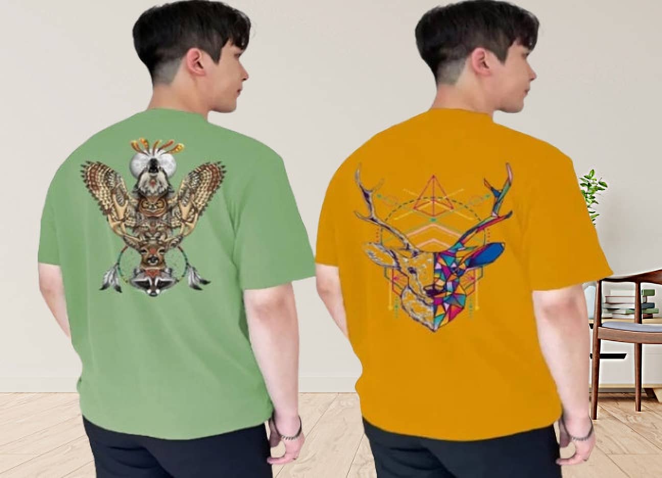 Kintu Parantu Polyester Regular Fit Printed Half Sleeves Men's Round T-Shirt - Multicolor12 ( Pack of 2 )