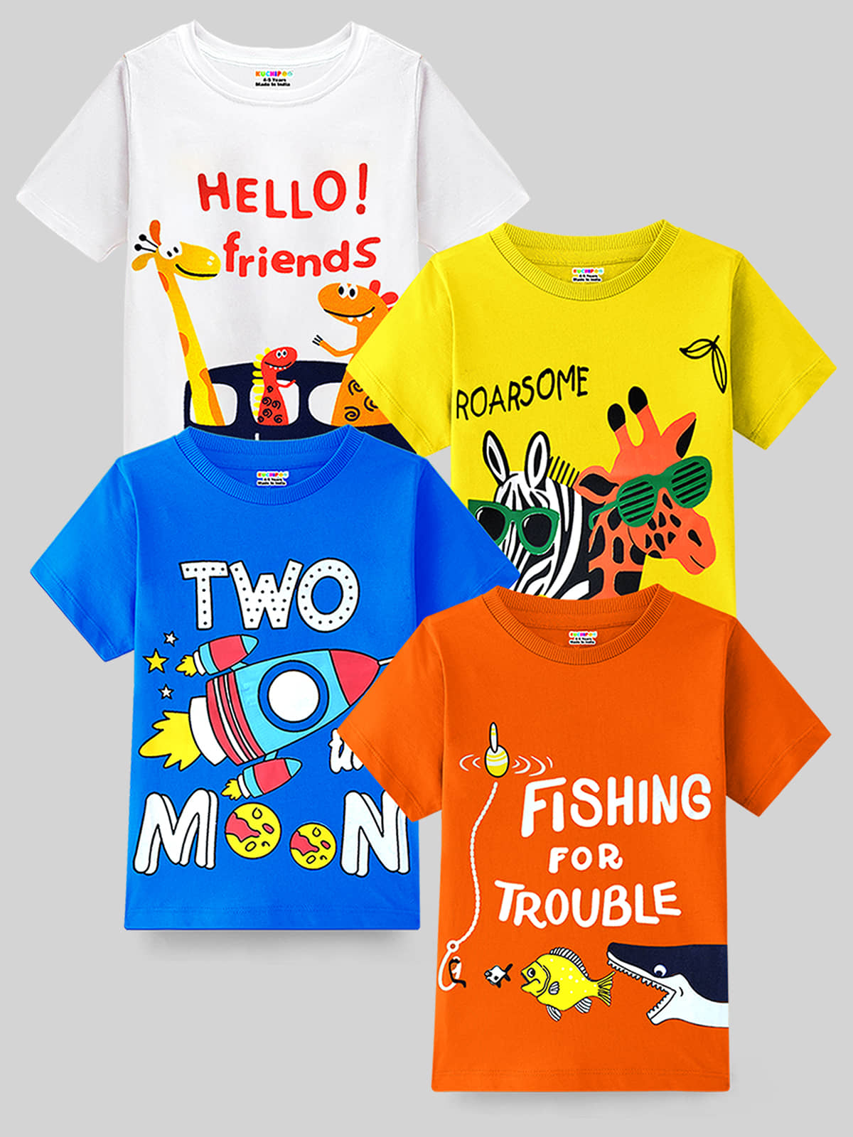 Kuchipoo Pack of 4 Boys Cotton Blend T-Shirt ( Multicolor )