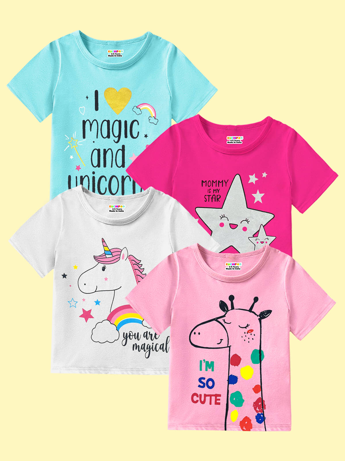     			Kuchipoo Pack of 4 Girls Cotton Blend T-Shirt ( Multicolor 1 )