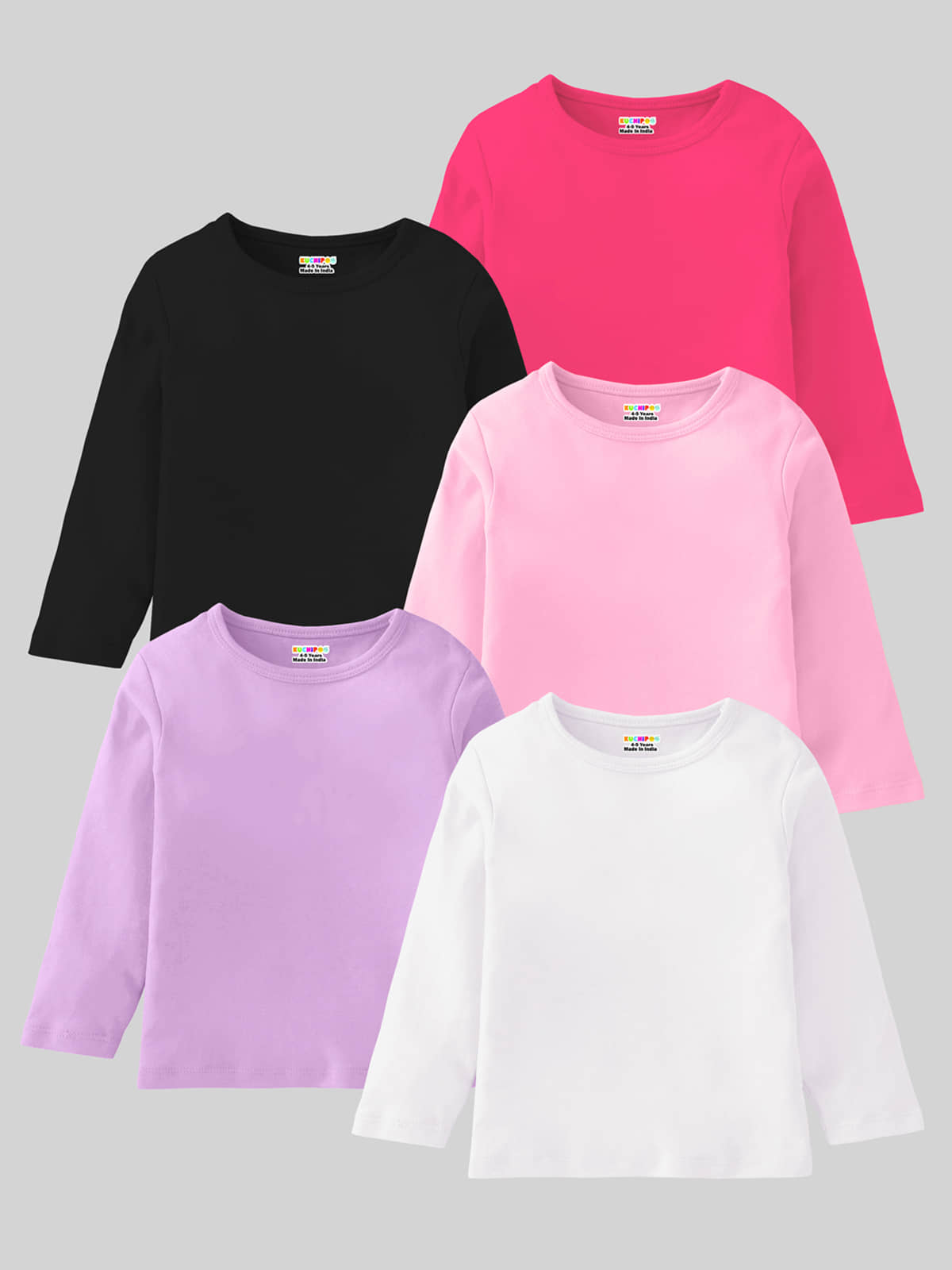 Kuchipoo Pack of 5 Girls Cotton Blend T-Shirt ( Multicolor 1 )