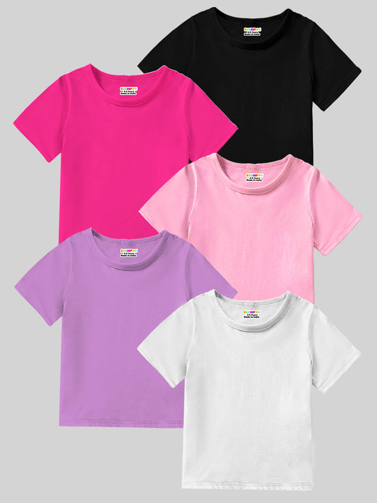 Kuchipoo Pack of 5 Girls Cotton Blend T-Shirt ( Multicolor 1 )