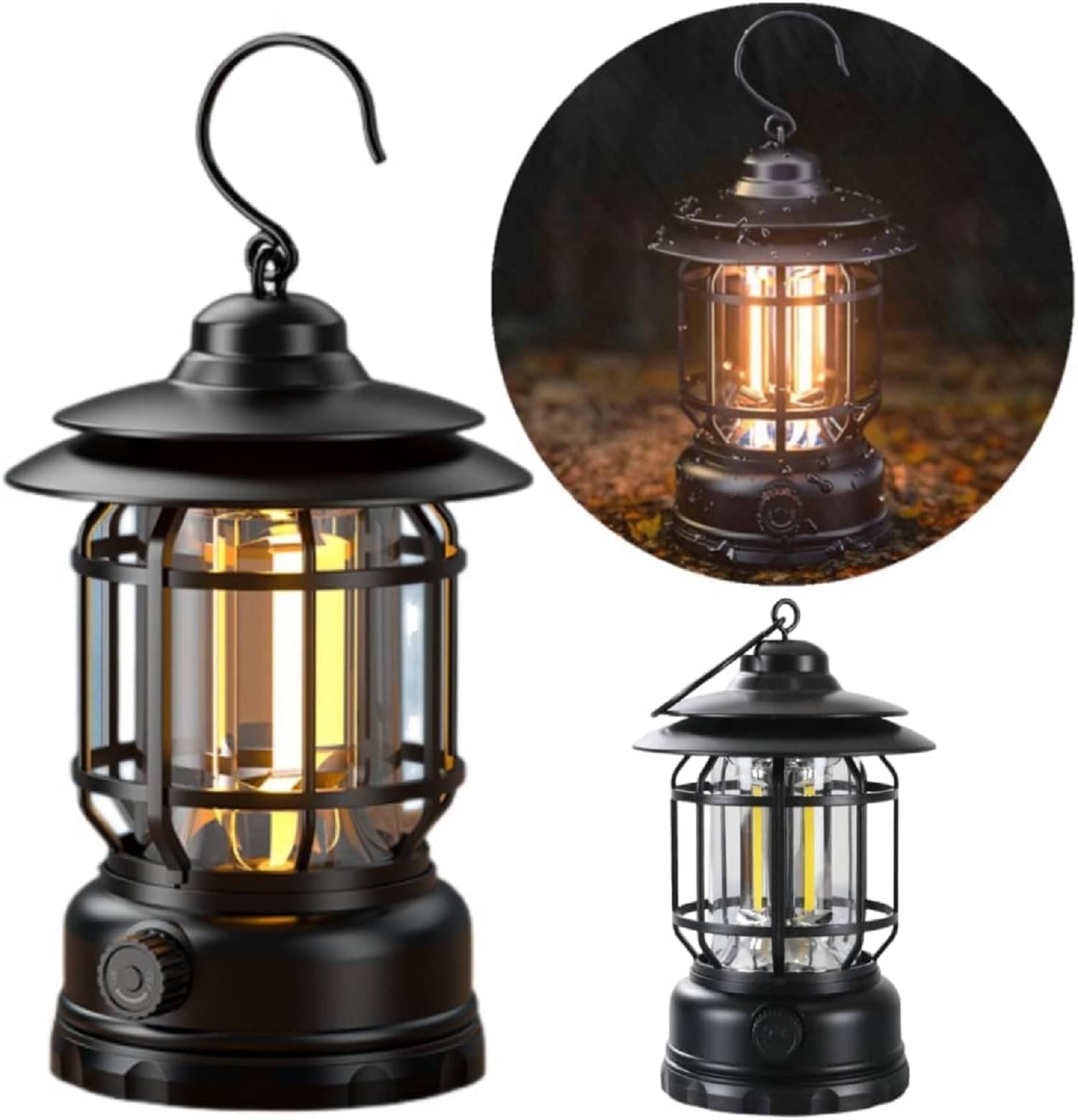     			LED Camping Light Retro Style Lighting Battery Type-c Rechargeable Dimmable Tent Lamp Outdoor Portable Waterproof Flashlight Lanterns Lightweight for Courtyard Hiking Power Outages Emergency