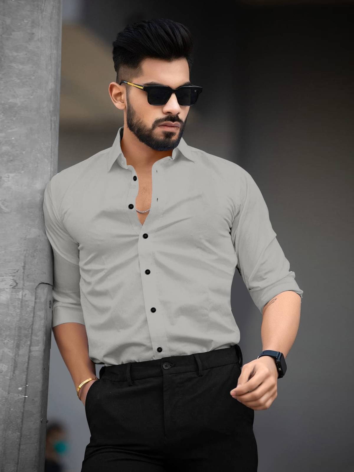     			Laadli Cotton Blend Regular Fit Full Sleeves Men's Formal Shirt - Grey ( Pack of 1 )