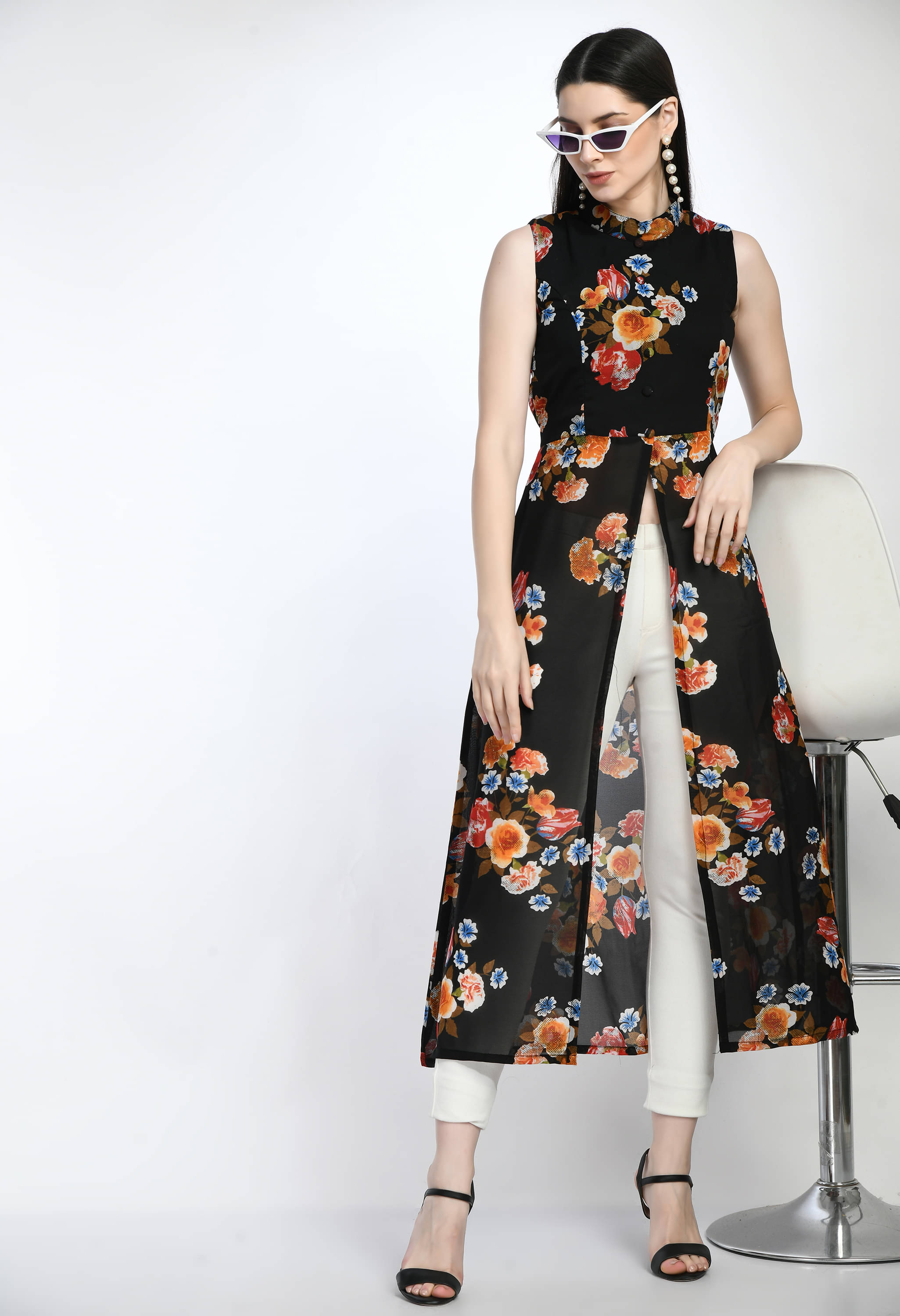 Lihana Women Georgette Printed Fit & Flare Dress ( Black ) Lihana Women Georgette Printed Fit & Flare Dress ( Black )
