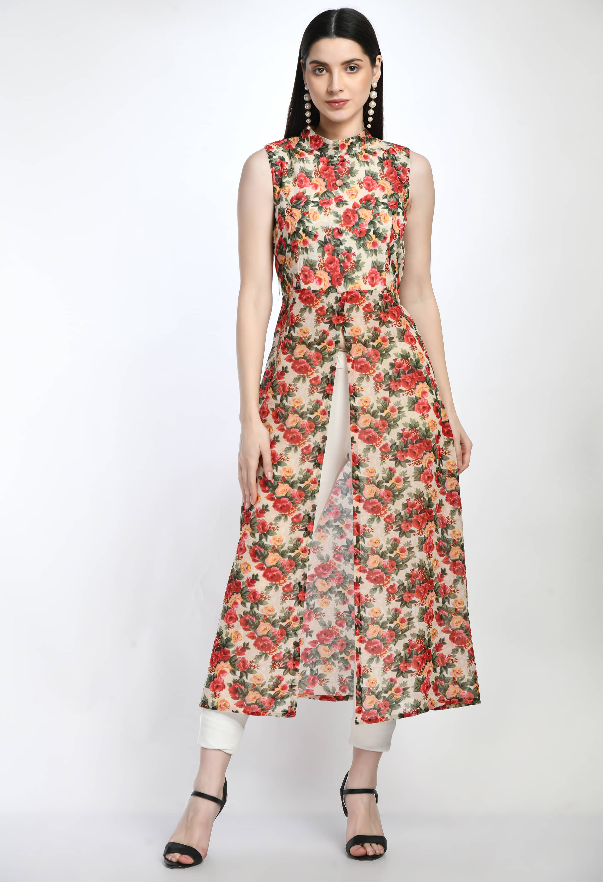Lihana Women Georgette Printed Fit & Flare Dress ( Beige ) Lihana Women Georgette Printed Fit & Flare Dress ( Beige )