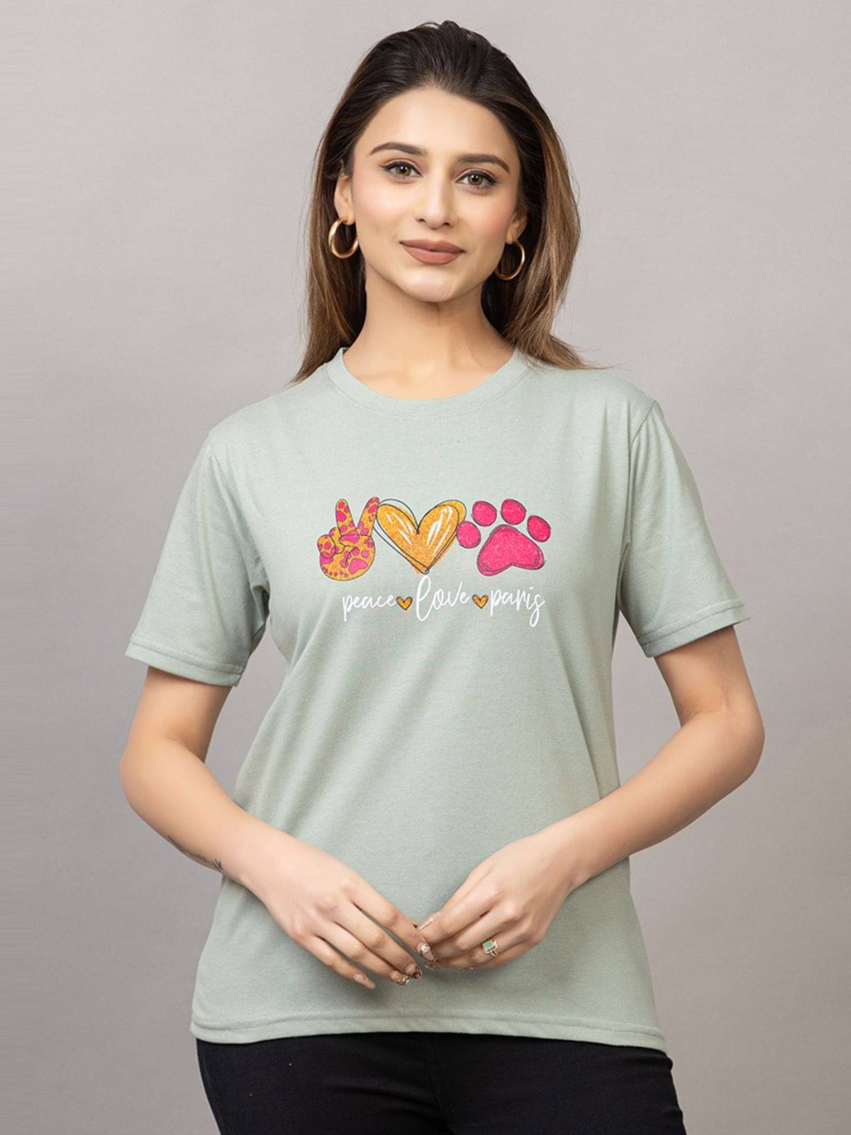     			MISDYNAMIC Women Cotton Blend Printed Regular Fit Round Neck T-Shirt ( Multicolor )