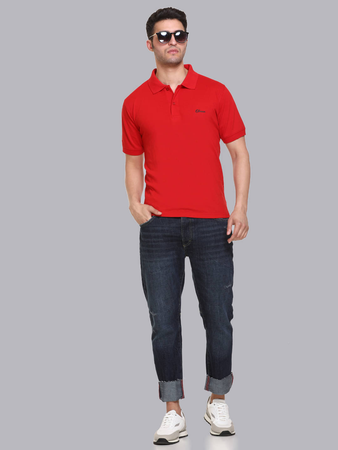     			OBAAN Pack of 1 Cotton Blend Regular Fit Solid Half Sleeves Men's Polo T Shirt ( Red )