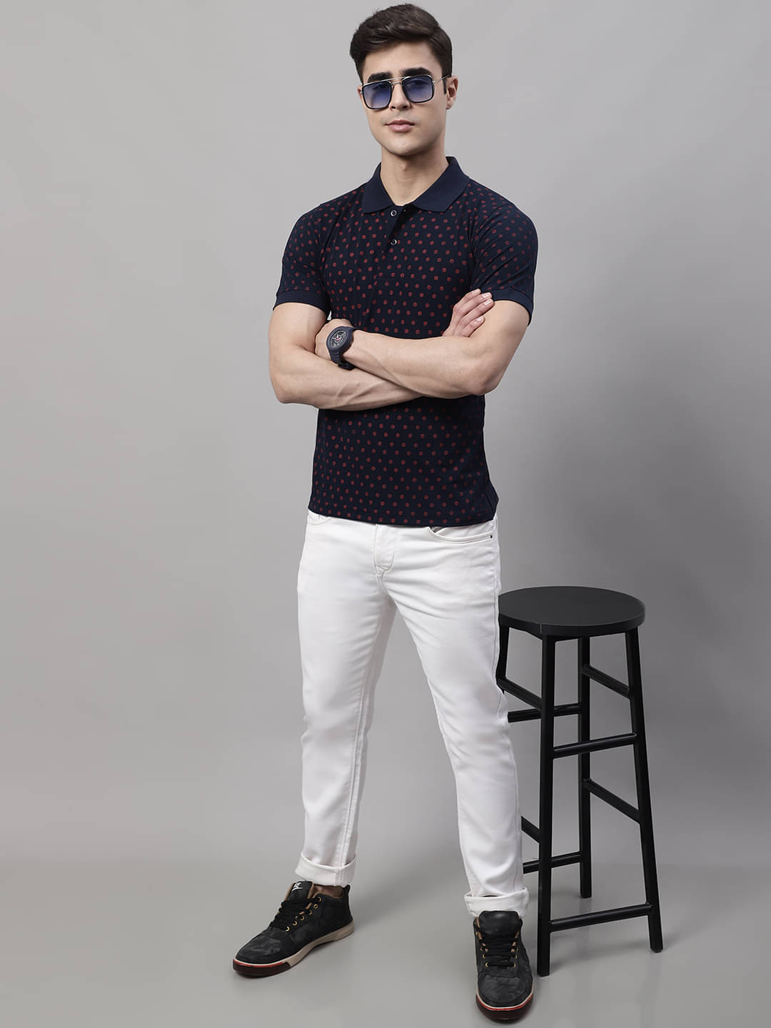     			OBAAN Pack of 1 Cotton Blend Regular Fit Printed Half Sleeves Men's Polo T Shirt ( Black )