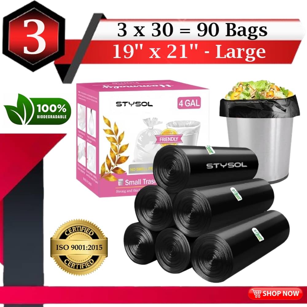     			OXO - Biodegradable Garbage Bags (Medium) Size 19 x 21 Inches 3 Rolls 90 Bags Dustbin Bag/Trash Bag - Black Color