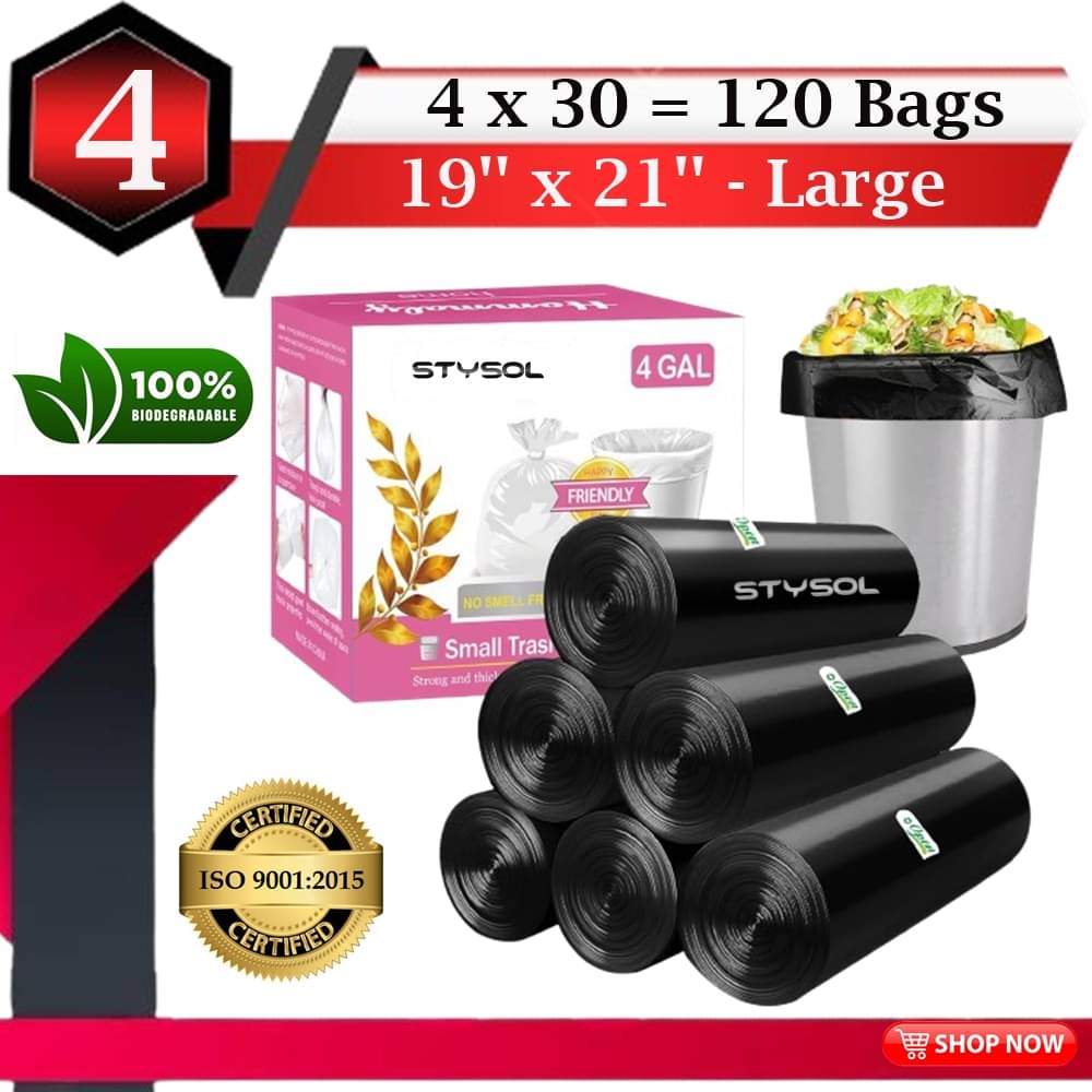 OXO - Biodegradable Garbage Bags (Medium) Size 19 x 21 Inches 4 Rolls 120 Bags Dustbin Bag/Trash Bag - Black Color OXO - Biodegradable Garbage Bags (Medium) Size 19 x 21 Inches 4 Rolls 120 Bags Dustbin Bag/Trash Bag - Black Color