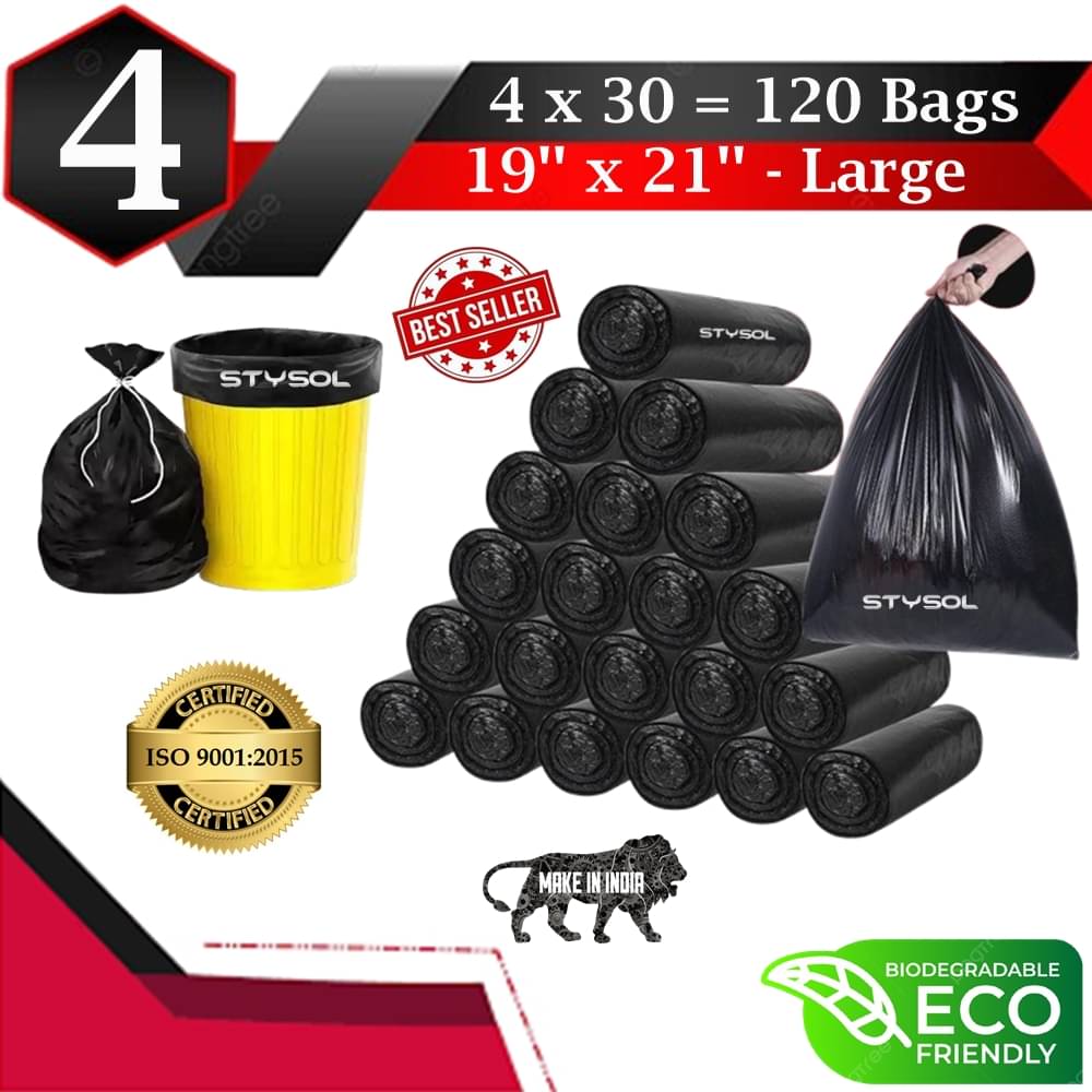     			OXO - Biodegradable Garbage Bags (Medium) Size 19 x 21 Inches 4 Rolls 120 Bags Dustbin Bag/Trash Bag - Black Color