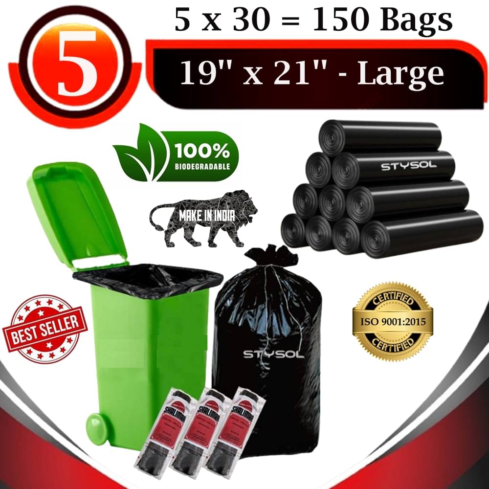 Oxo-Bio Degradable Garbage Bags Small (19 x 21 inches)- 150 Bags | Roll ( Pack of 5), Black, Eco friendly Bags, for Home, Kitchen and Office Small 10 L Garbage Bag (150 Bag) Oxo-Bio Degradable Garbage Bags Small (19 x 21 inches)- 150 Bags | Roll ( Pack of 5), Black, Eco friendly Bags, for Home, Kitchen and Office Small 10 L Garbage Bag (150 Bag)