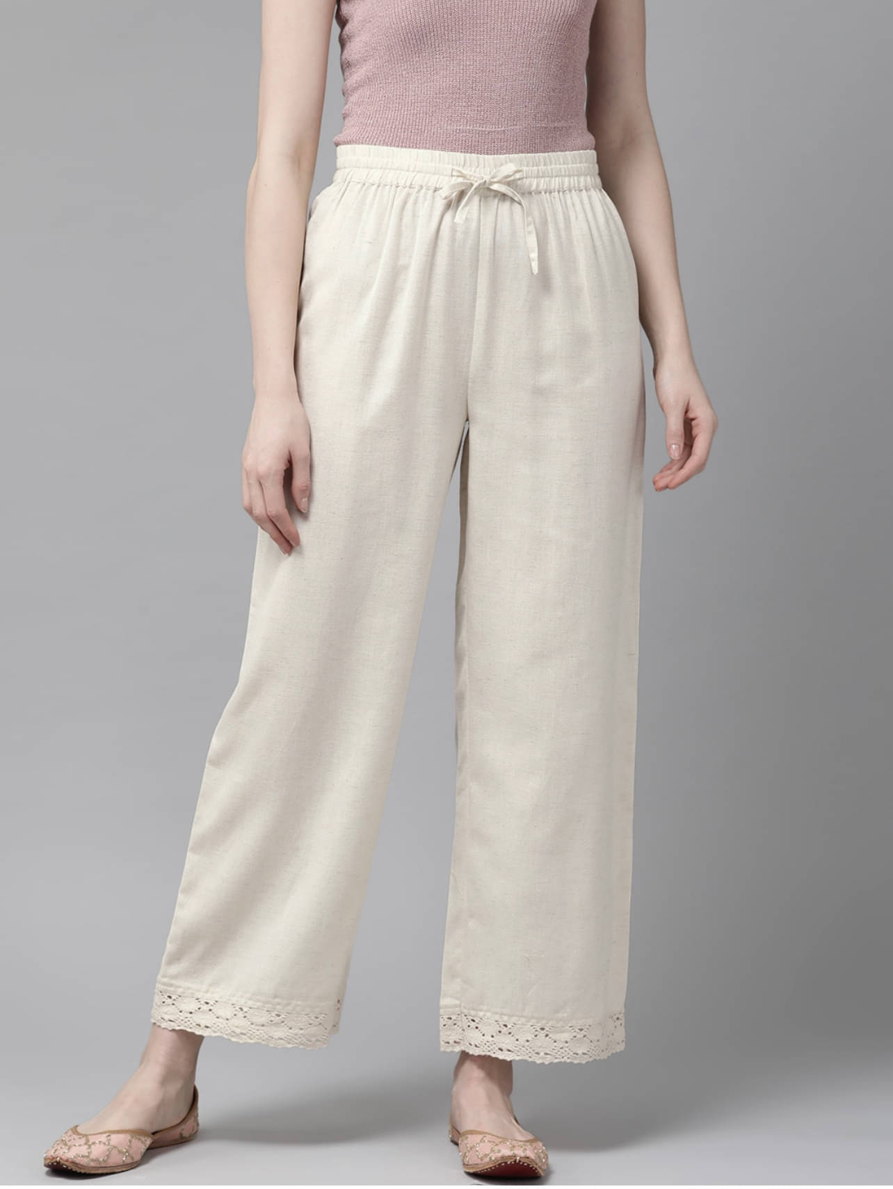     			STYLLOW Pack of 1 Cotton Straight Women's Palazzos ( Off White )