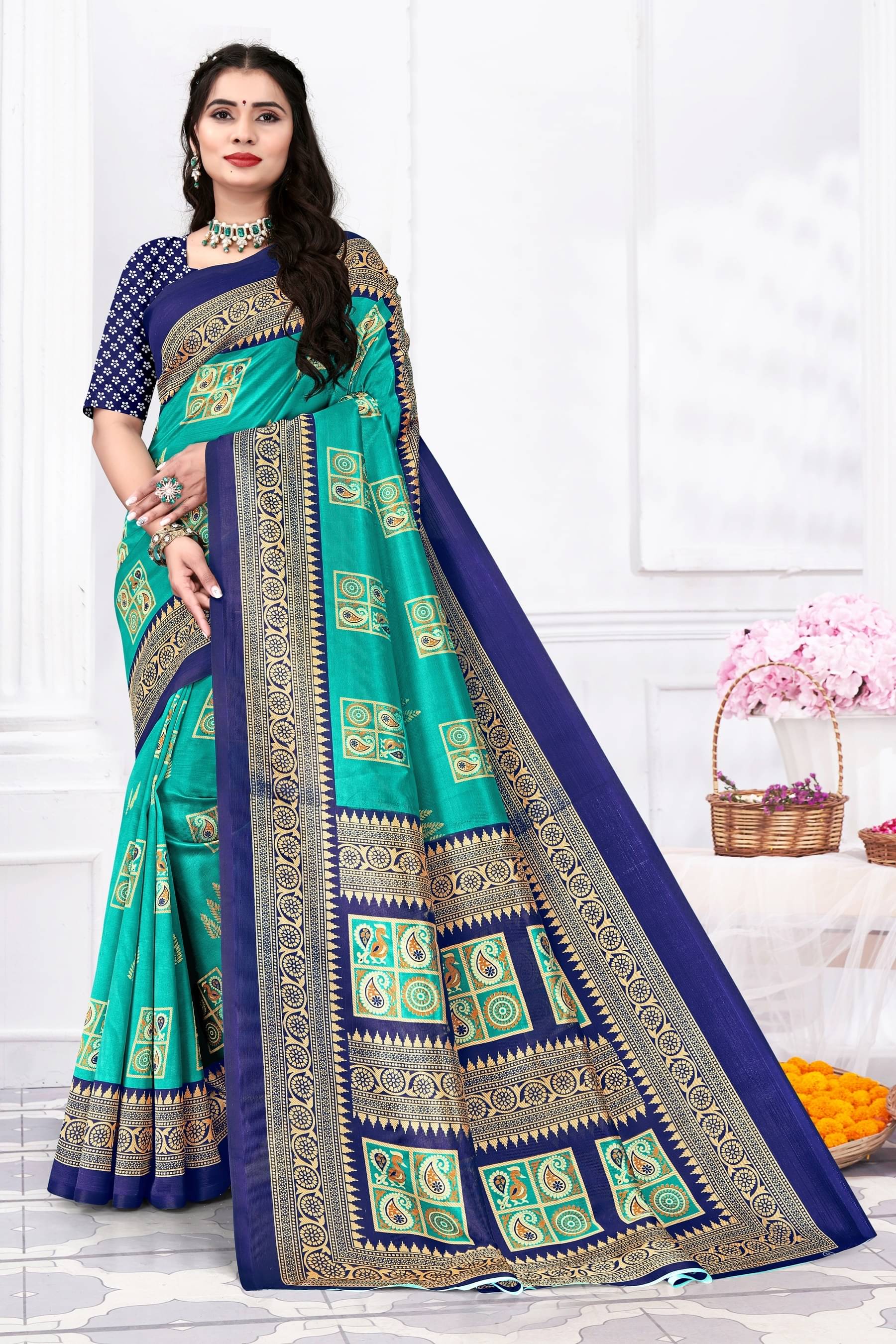 SVB Art Silk Printed Saree With Unstitched Blouse Piece ( Green ) SVB Art Silk Printed Saree With Unstitched Blouse Piece ( Green )