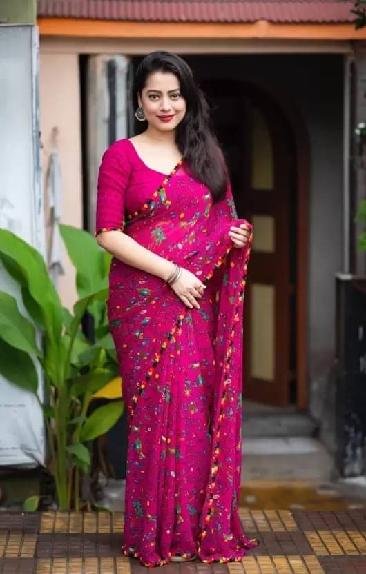     			SVB Georgette Printed Saree With Unstitched Blouse Piece ( Pink )