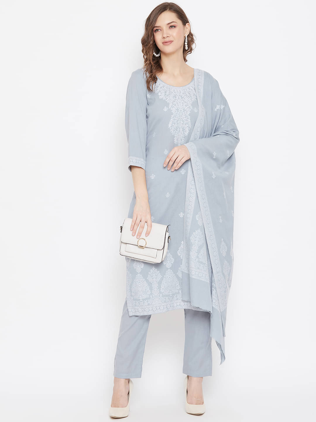     			TAZO Unstitched Cotton Blend Printed Dress Material - Grey ( Pack of 1 )