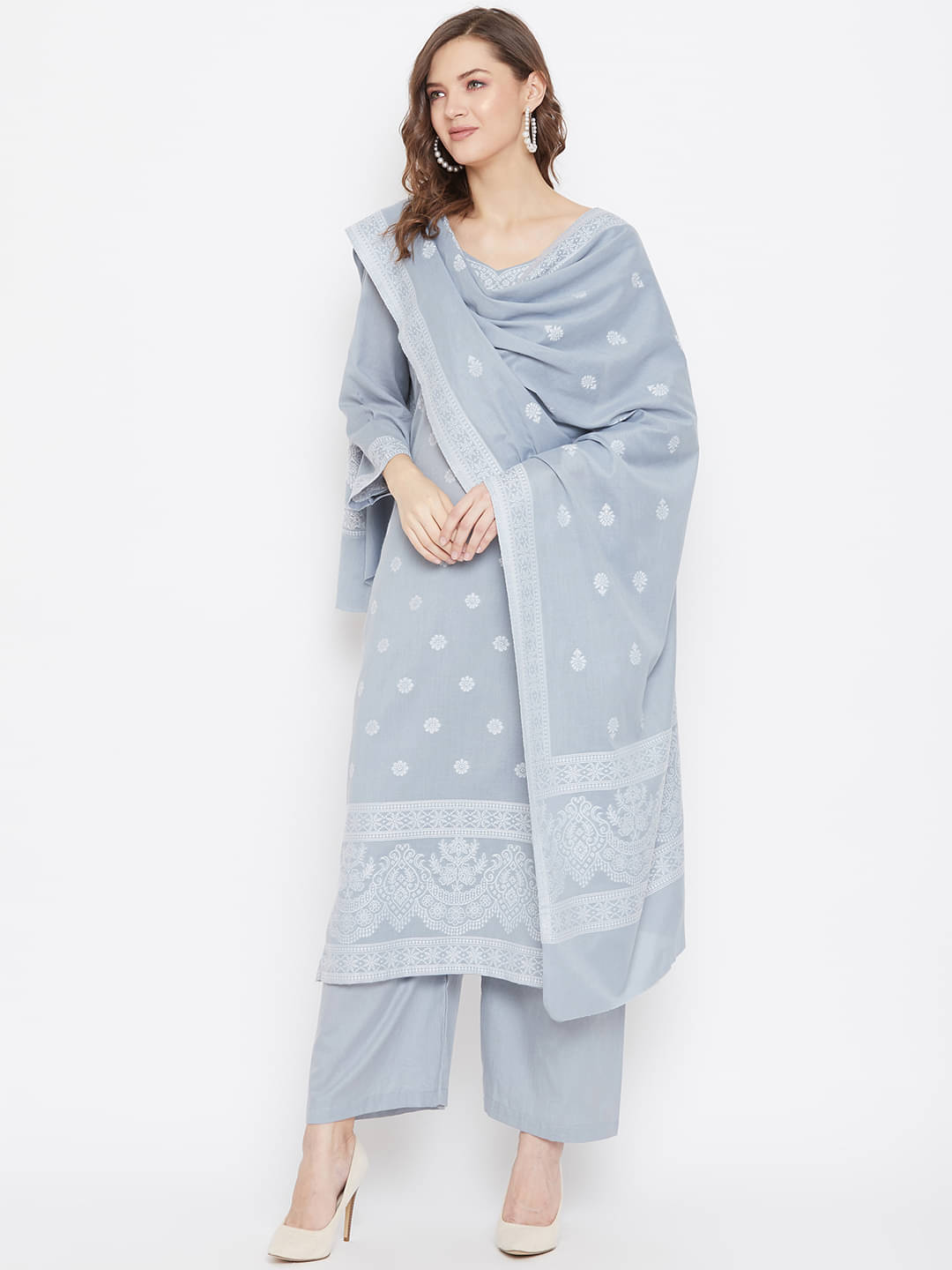 TAZO Unstitched Cotton Blend Printed Dress Material - Grey ( Pack of 1 ) TAZO Unstitched Cotton Blend Printed Dress Material - Grey ( Pack of 1 )
