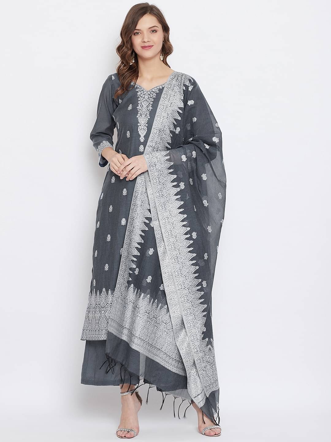 TAZO Unstitched Cotton Blend Printed Dress Material - Grey ( Pack of 1 ) TAZO Unstitched Cotton Blend Printed Dress Material - Grey ( Pack of 1 )