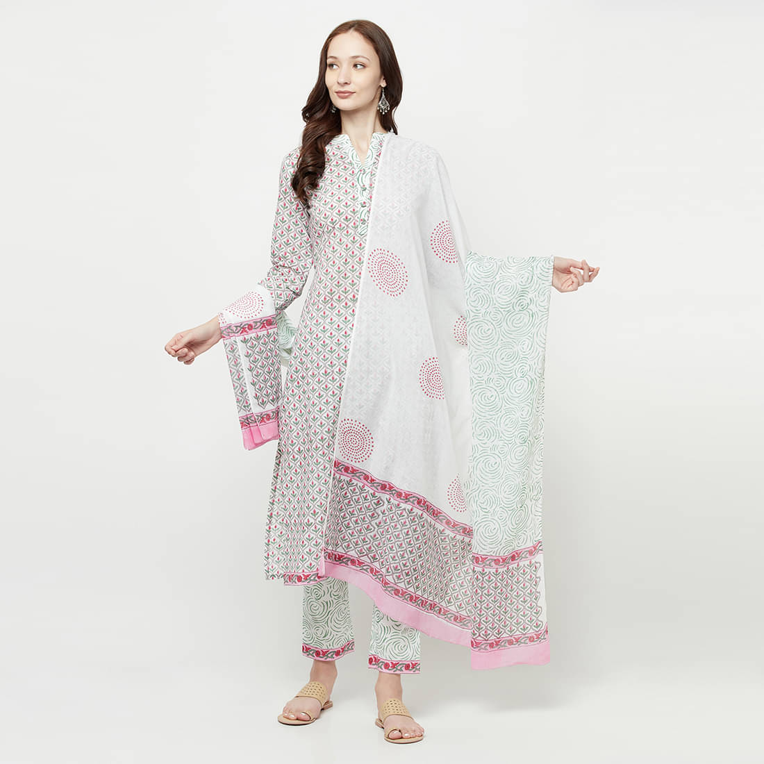 TAZO Unstitched Cotton Blend Printed Dress Material - White ( Pack of 1 )     			TAZO Unstitched Cotton Blend Printed Dress Material - White ( Pack of 1 )